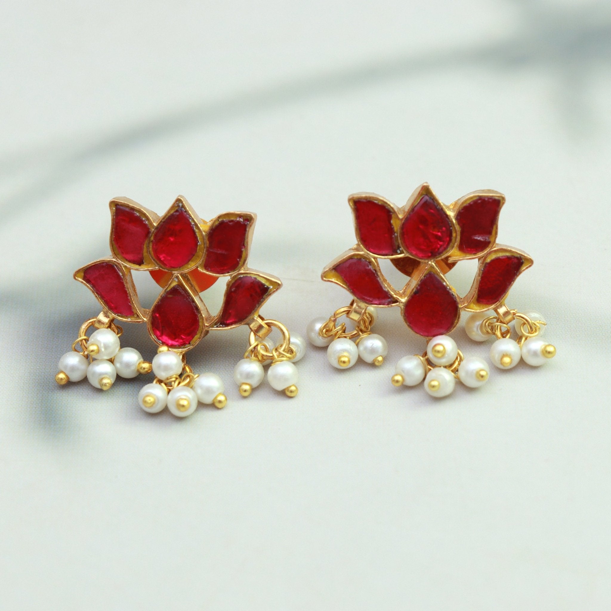 Scarlet Lotus Pearl Studs - Dropdeadgorgeous