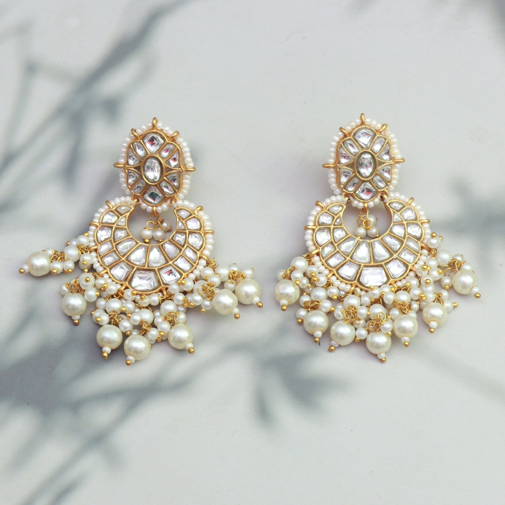 Pearl Majesty Kundan Chandbalis - Dropdeadgorgeous