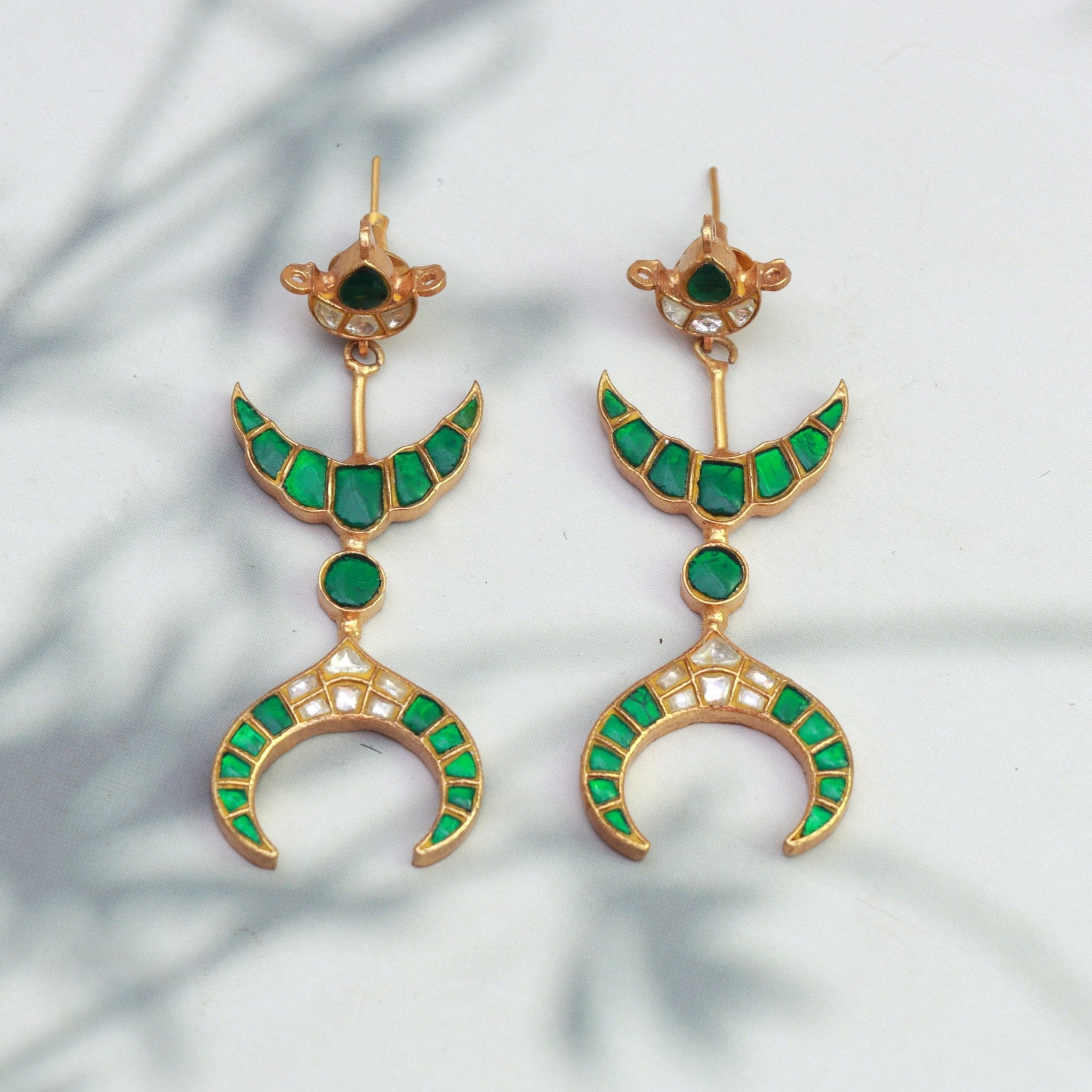 Emerald Crescent Meenakari Earrings - Dropdeadgorgeous