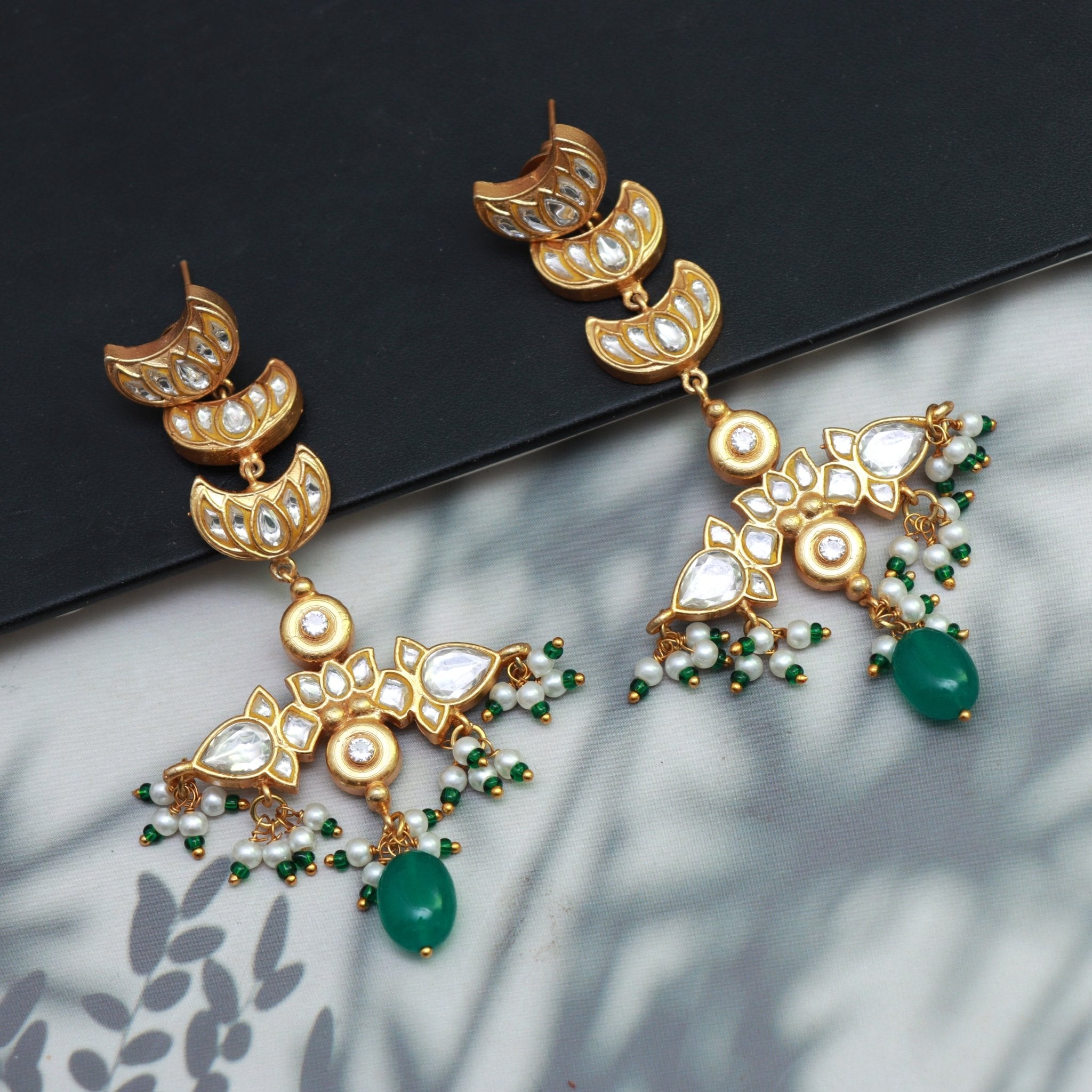Crescent Bloom Kundan Chandbali Earrings - Dropdeadgorgeous
