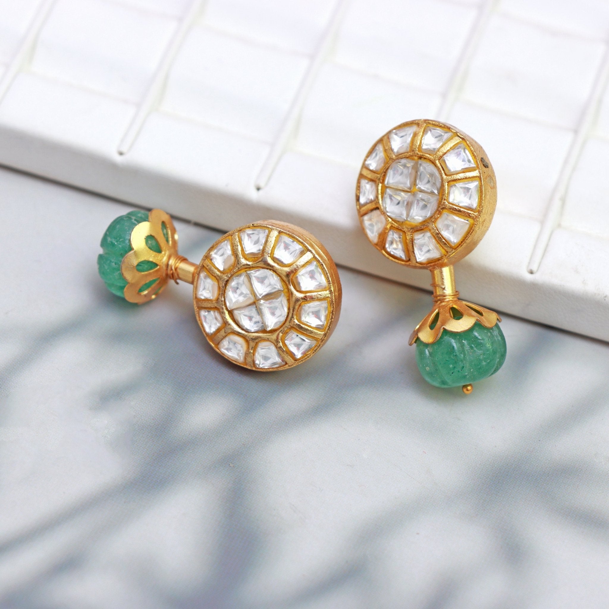 Royal Kundan Emerald Studs - Dropdeadgorgeous