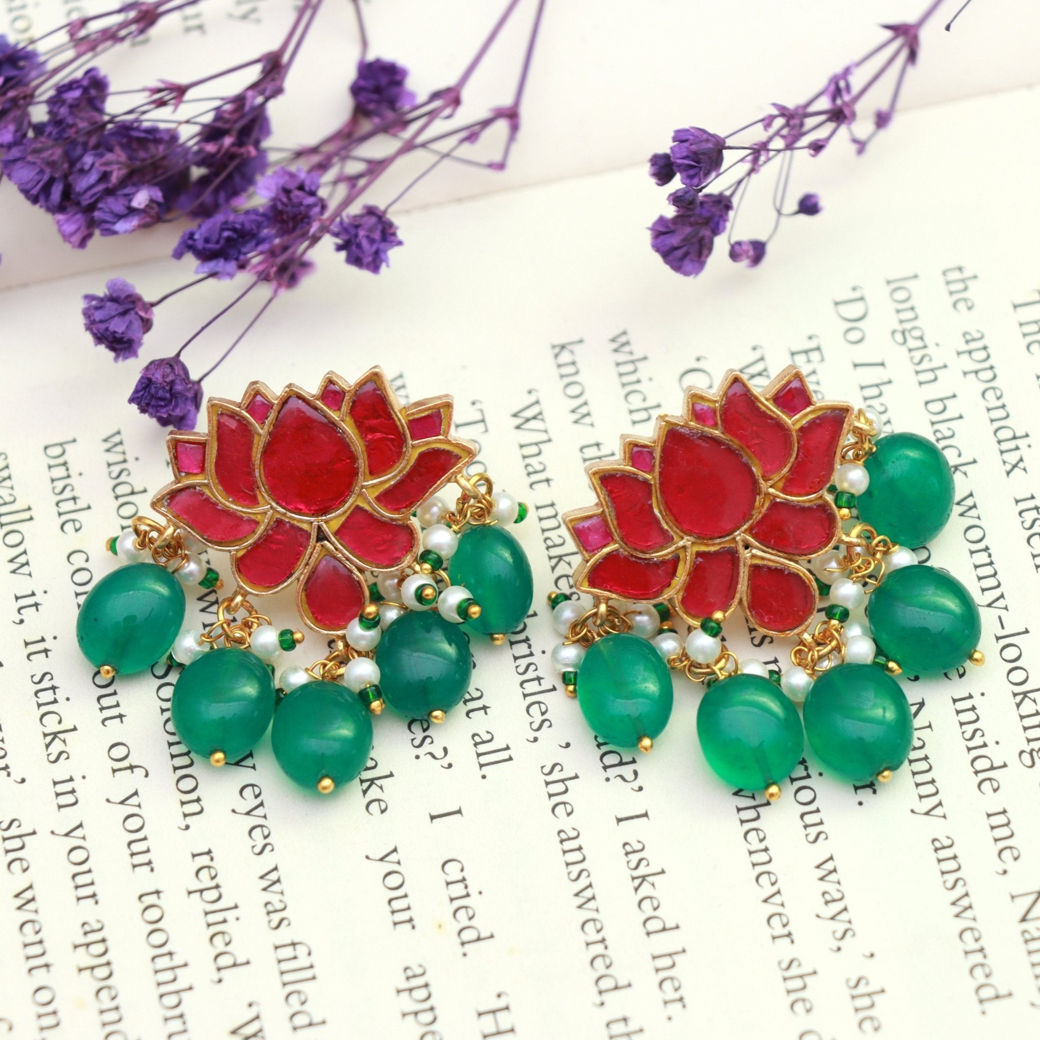 Lotus Bloom Kundan Earrings - Dropdeadgorgeous