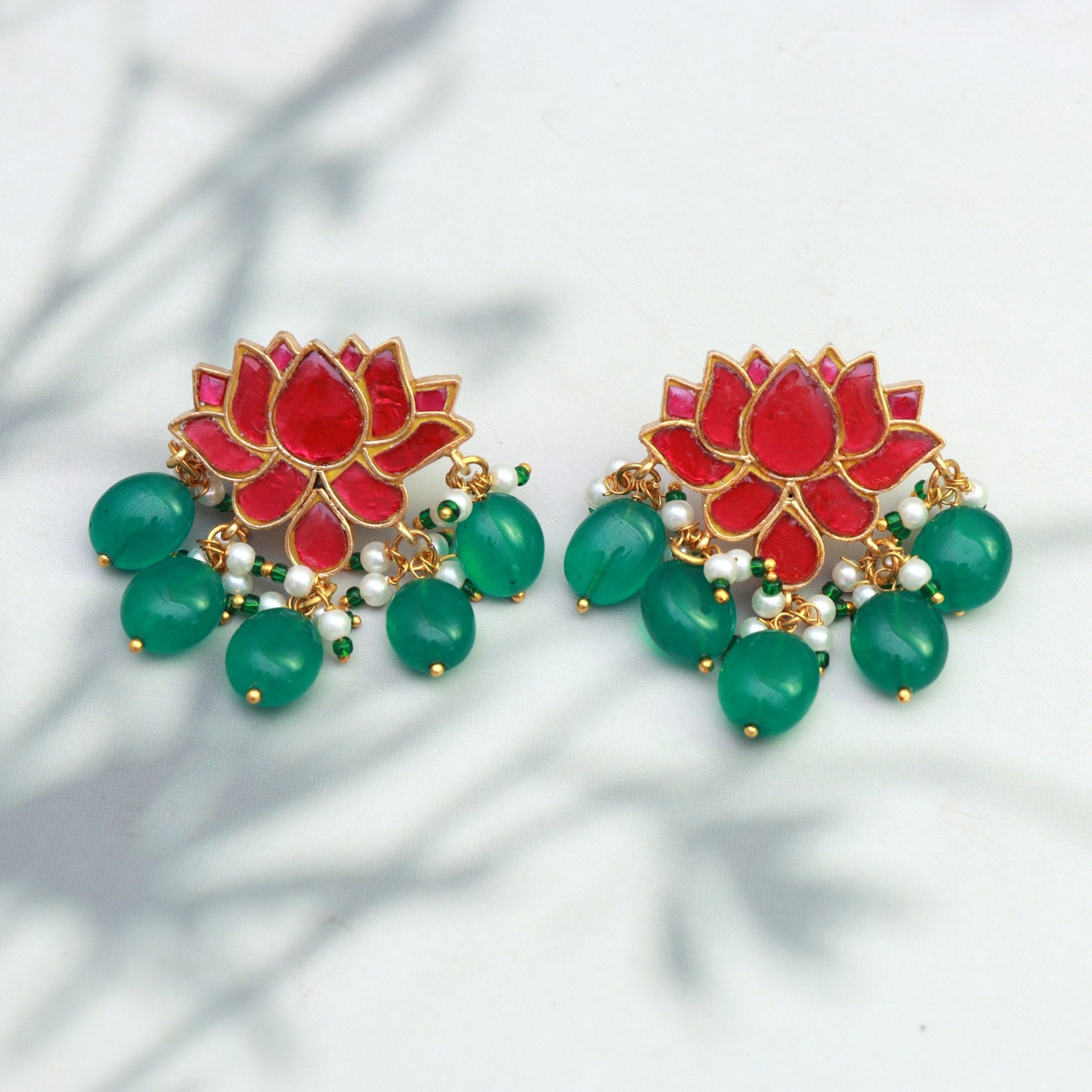 Lotus Bloom Kundan Earrings - Dropdeadgorgeous