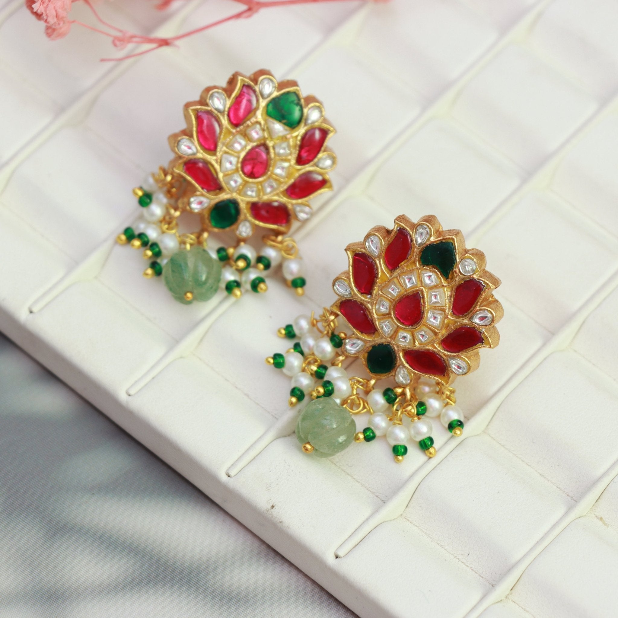 Lotus Bloom Kundan Studs - Dropdeadgorgeous