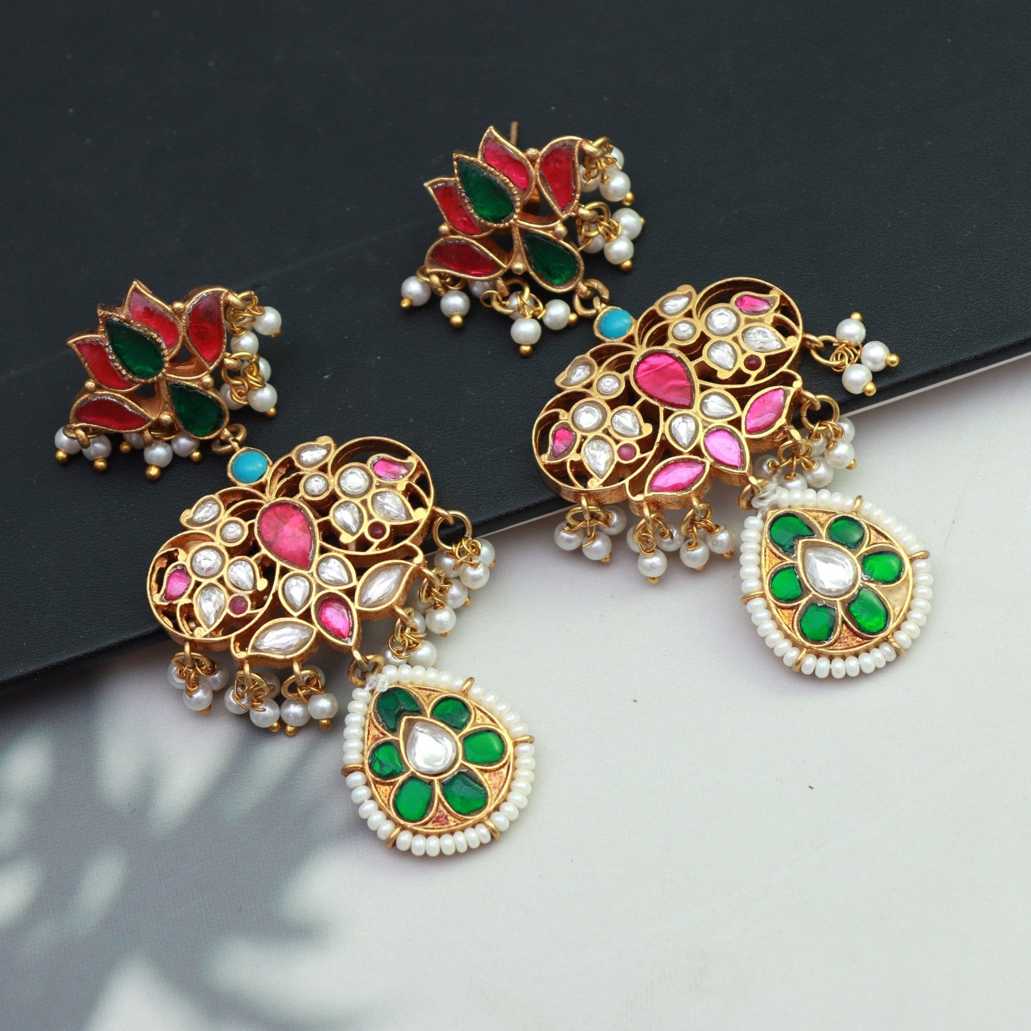 Lotus Blossom Kundan Chandbali Earrings - Dropdeadgorgeous