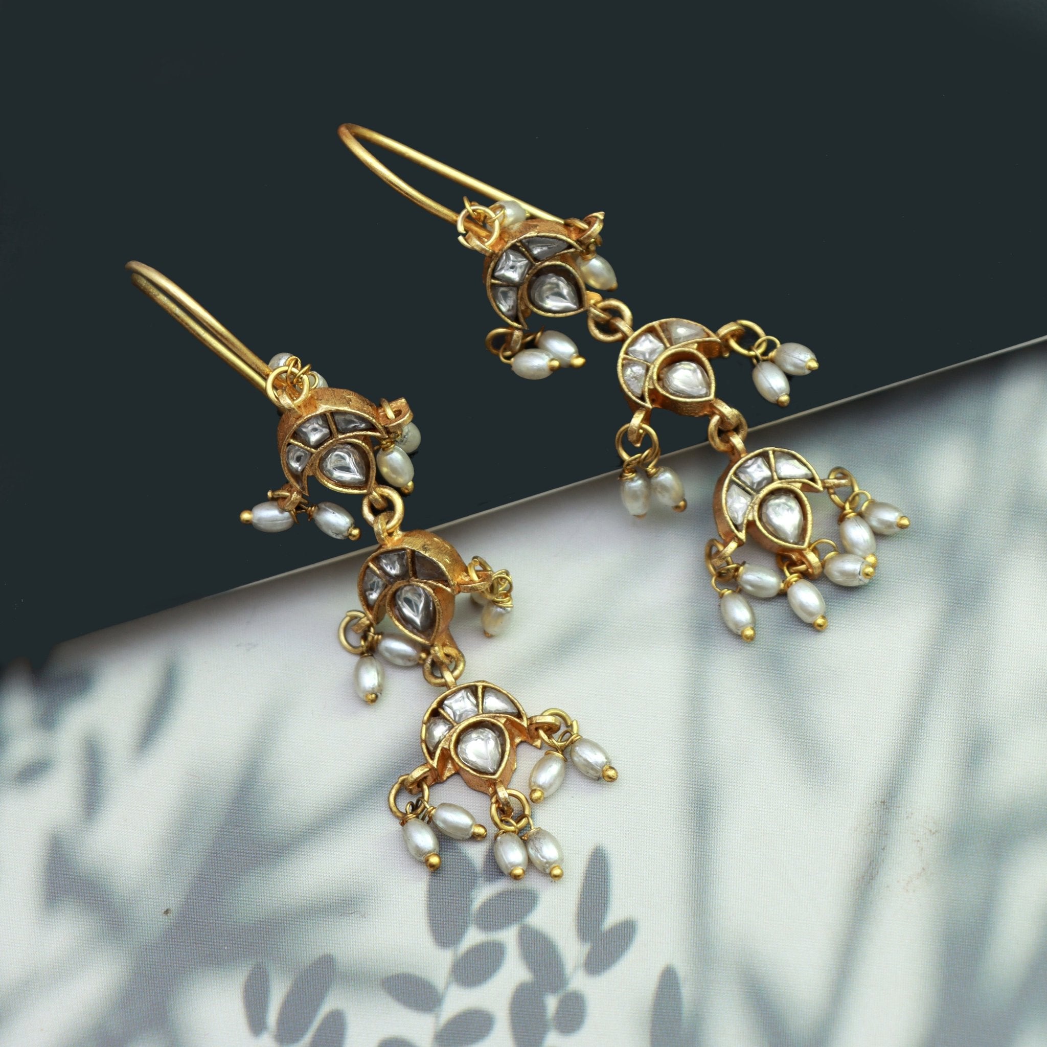 Kundan Pearl Cascade Earrings - Dropdeadgorgeous