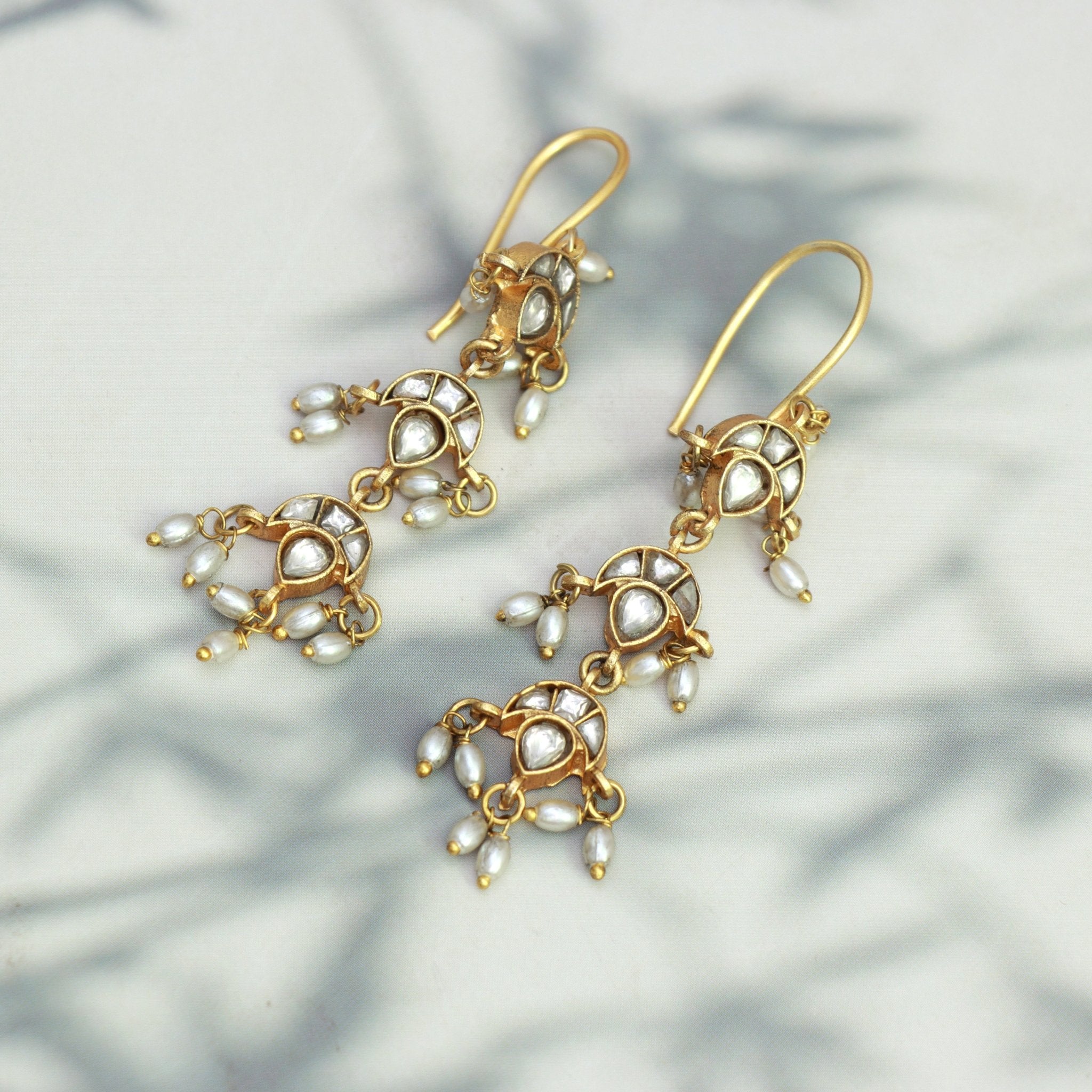 Kundan Pearl Cascade Earrings - Dropdeadgorgeous
