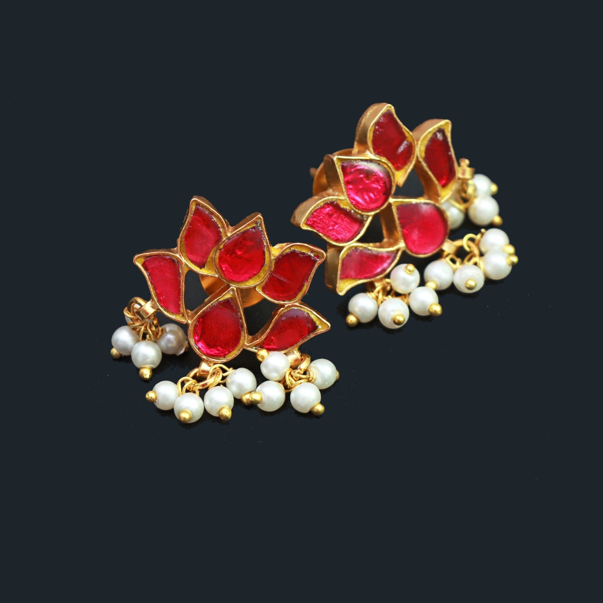 Scarlet Lotus Pearl Studs - Dropdeadgorgeous