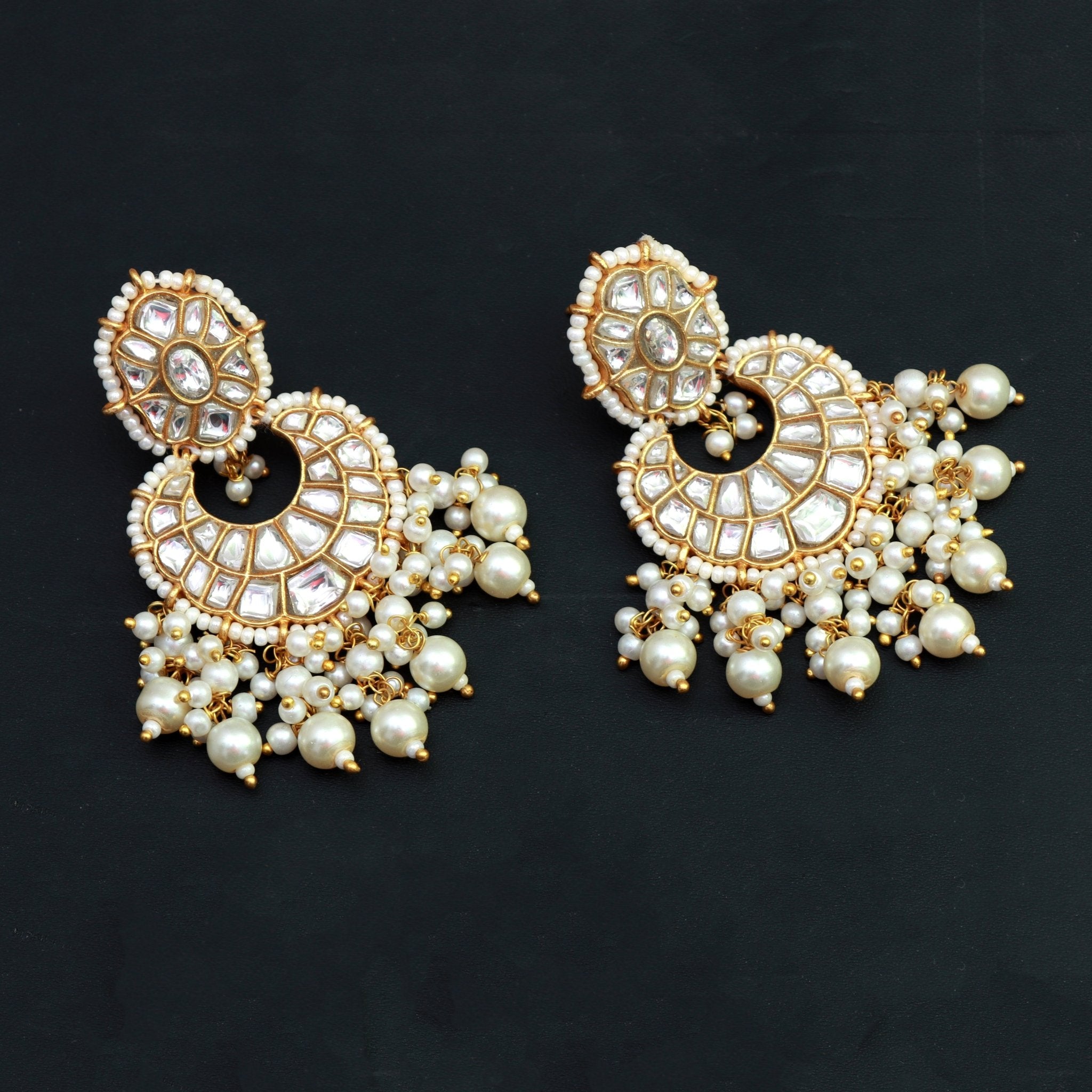 Pearl Majesty Kundan Chandbalis - Dropdeadgorgeous