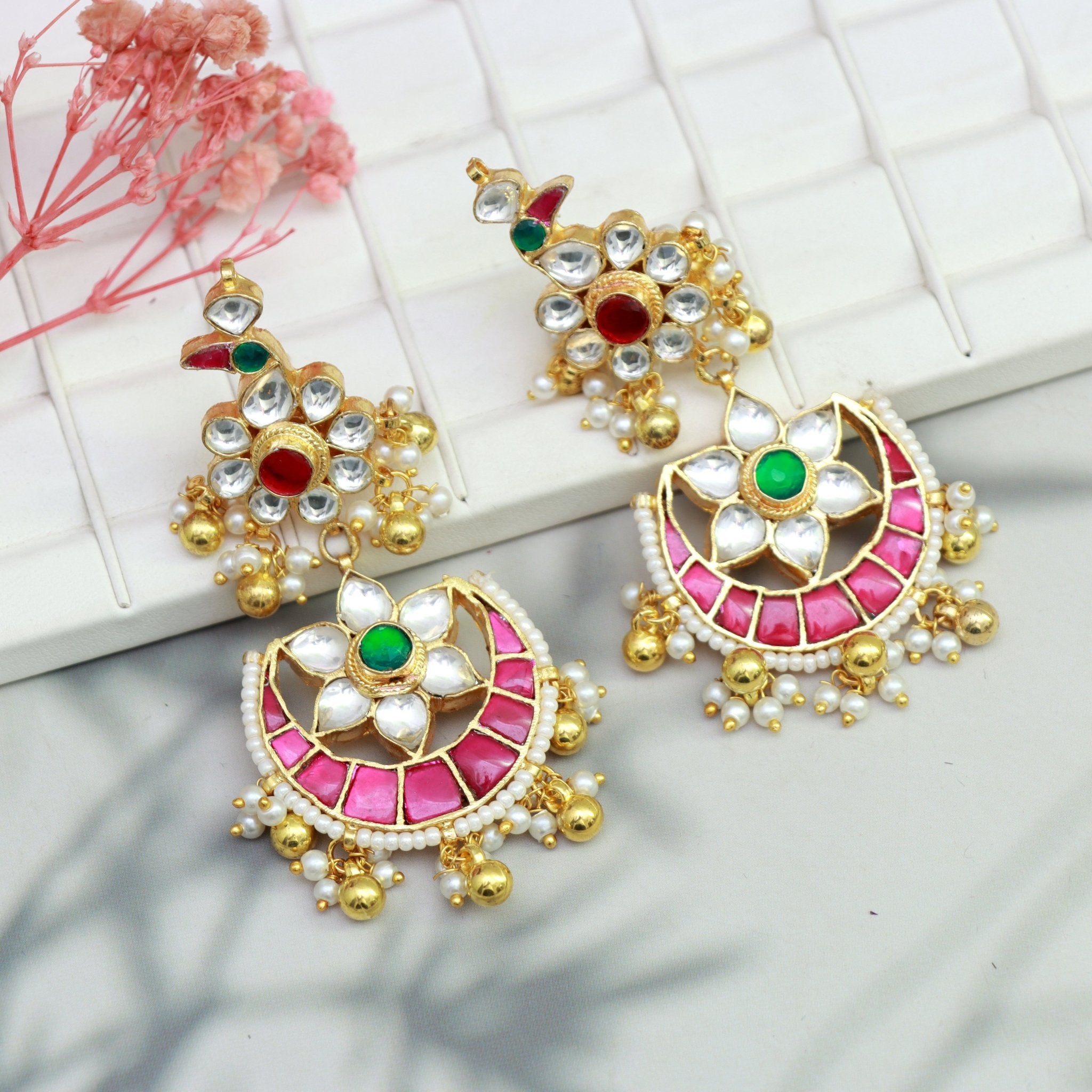 Royal Meenakari Crescent Earrings - Dropdeadgorgeous