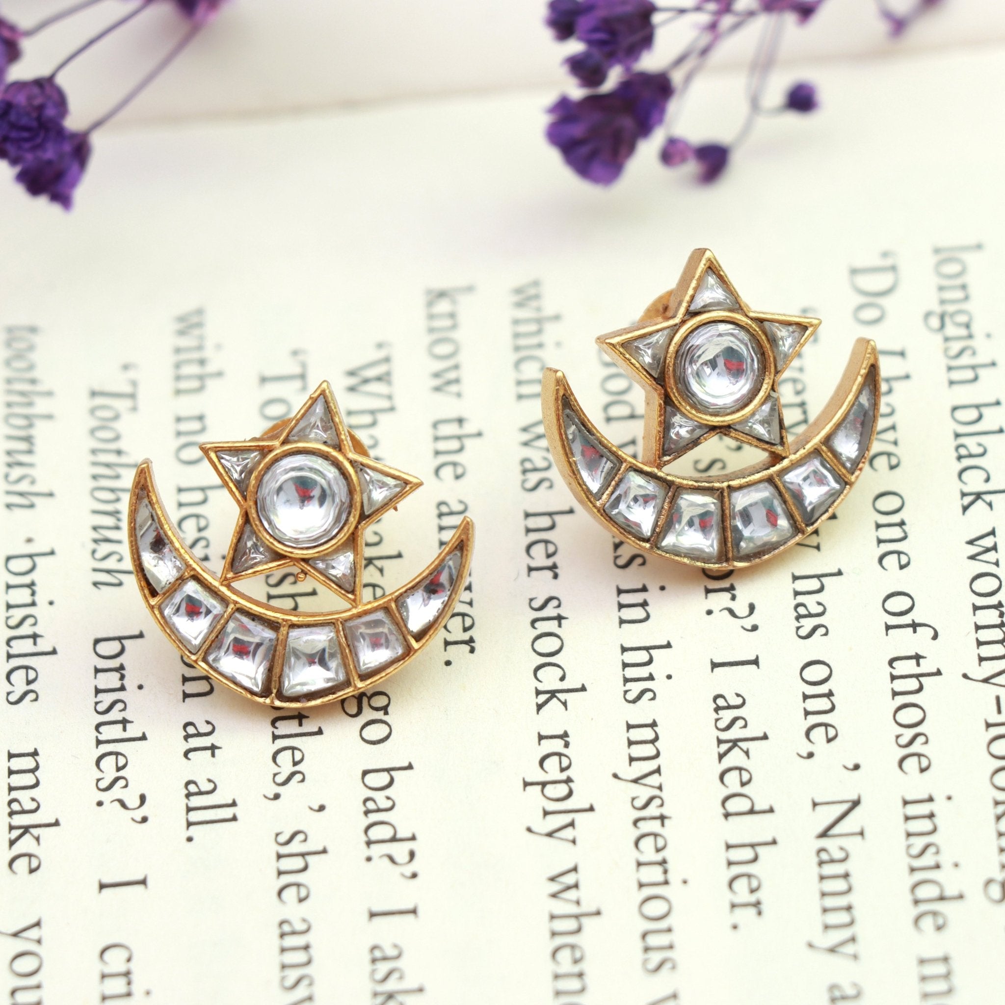Celestial Moon & Star Kundan Earrings - Dropdeadgorgeous
