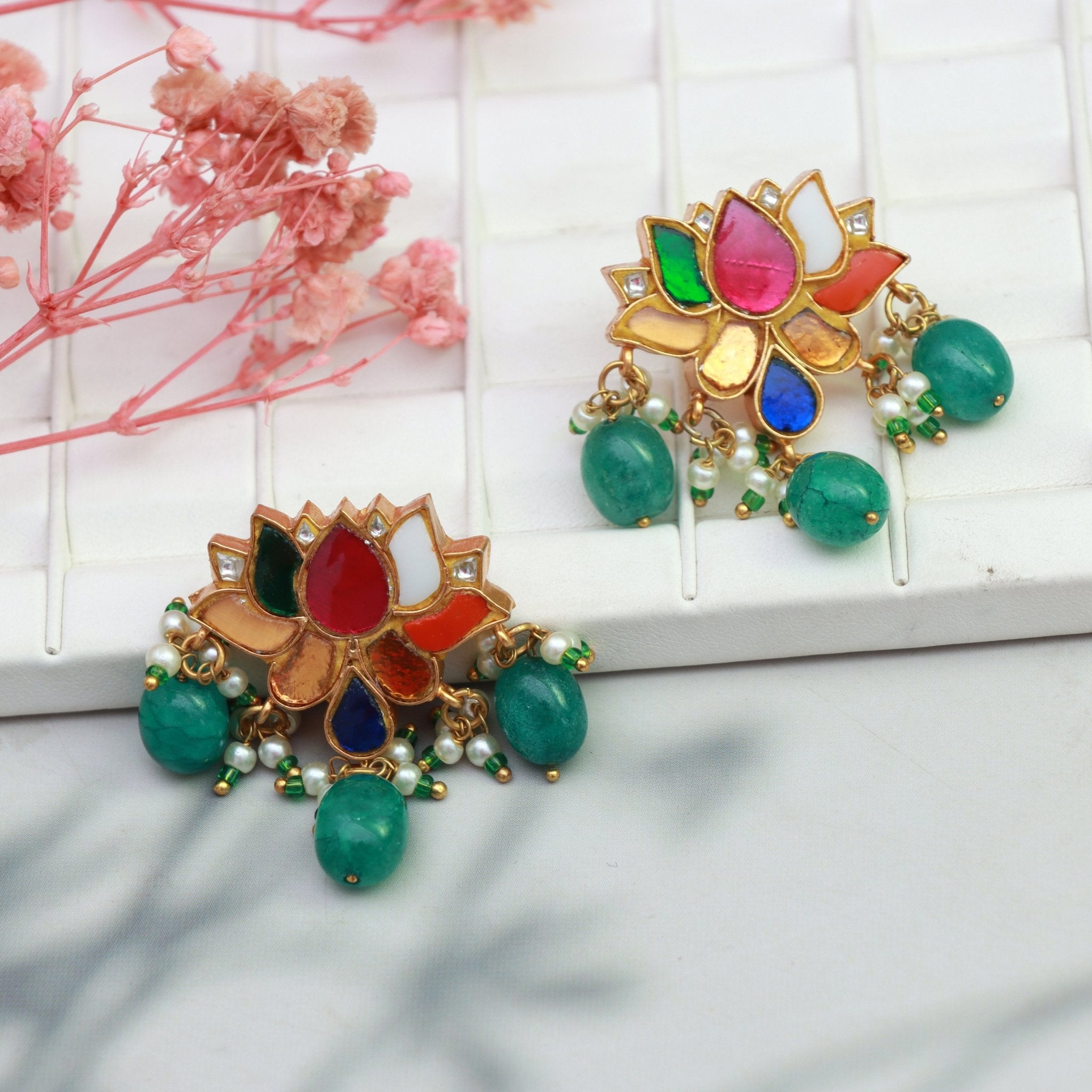 Divine Lotus Meenakari Earrings - Dropdeadgorgeous