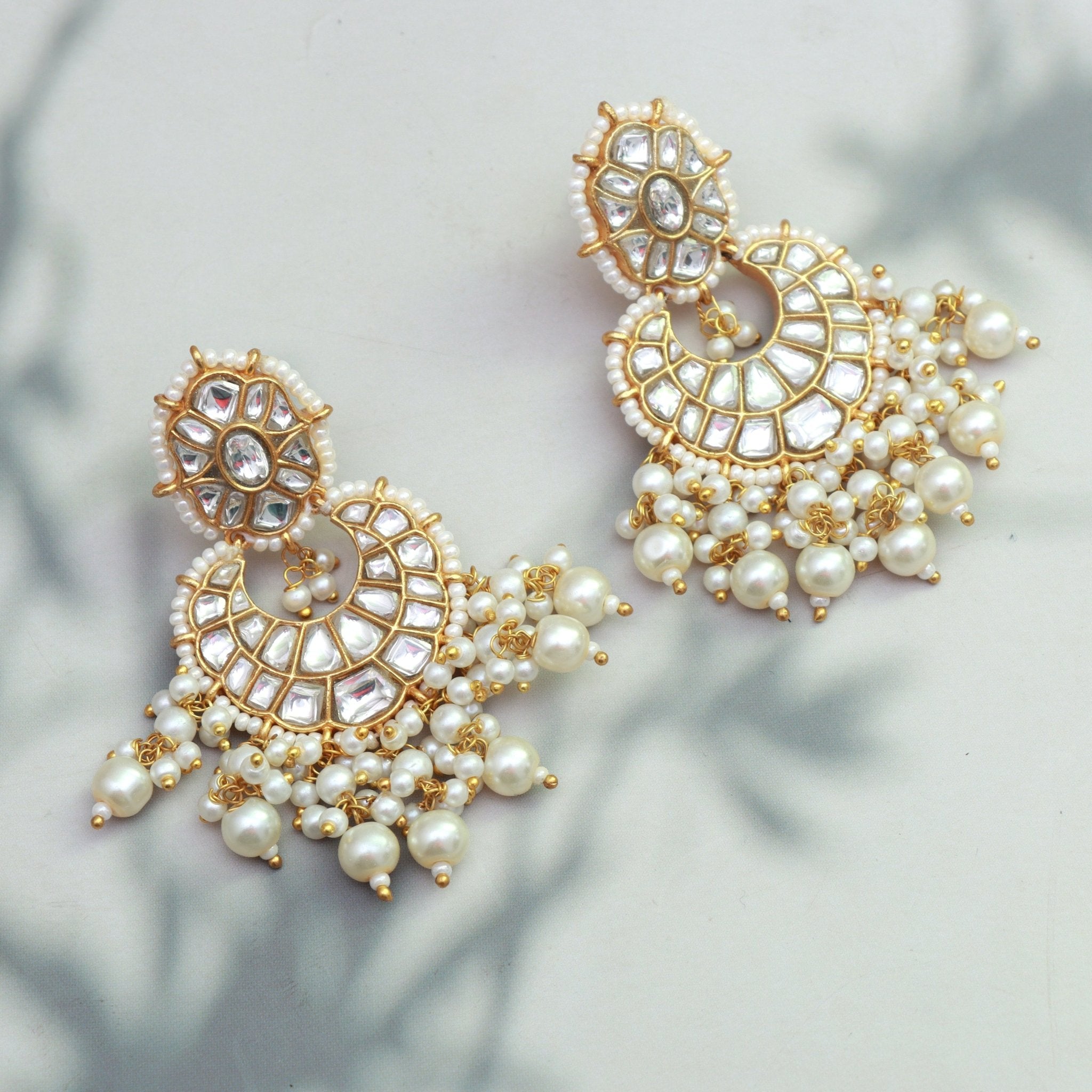 Pearl Majesty Kundan Chandbalis - Dropdeadgorgeous