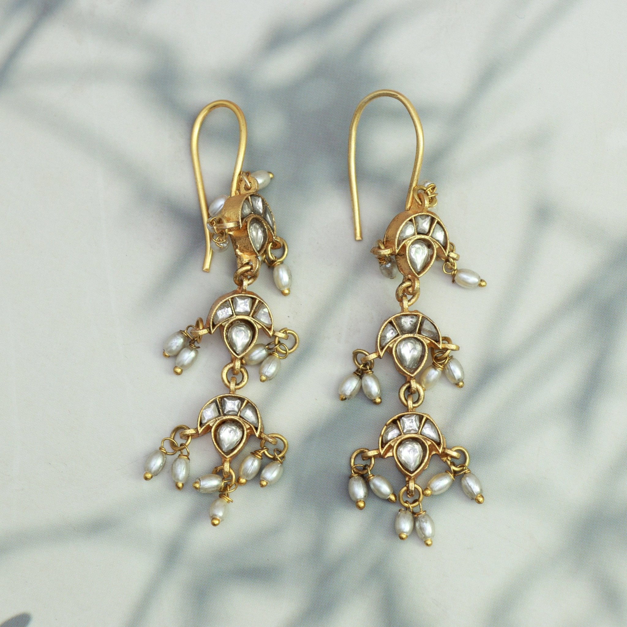 Kundan Pearl Cascade Earrings - Dropdeadgorgeous