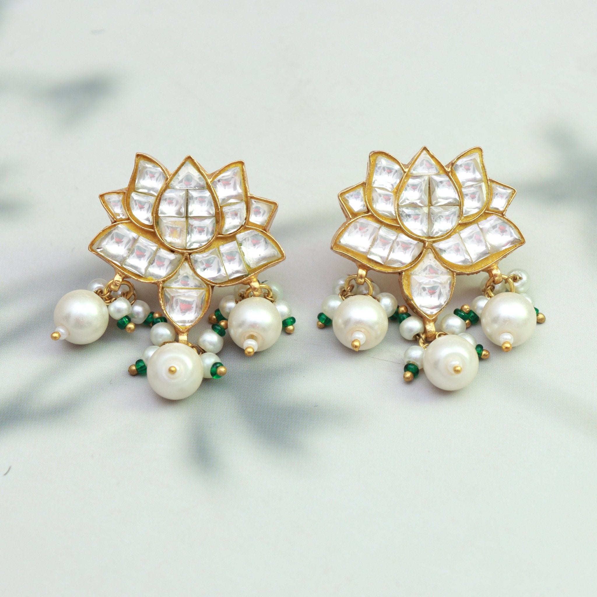 Divine Lotus Kundan Studs - Dropdeadgorgeous