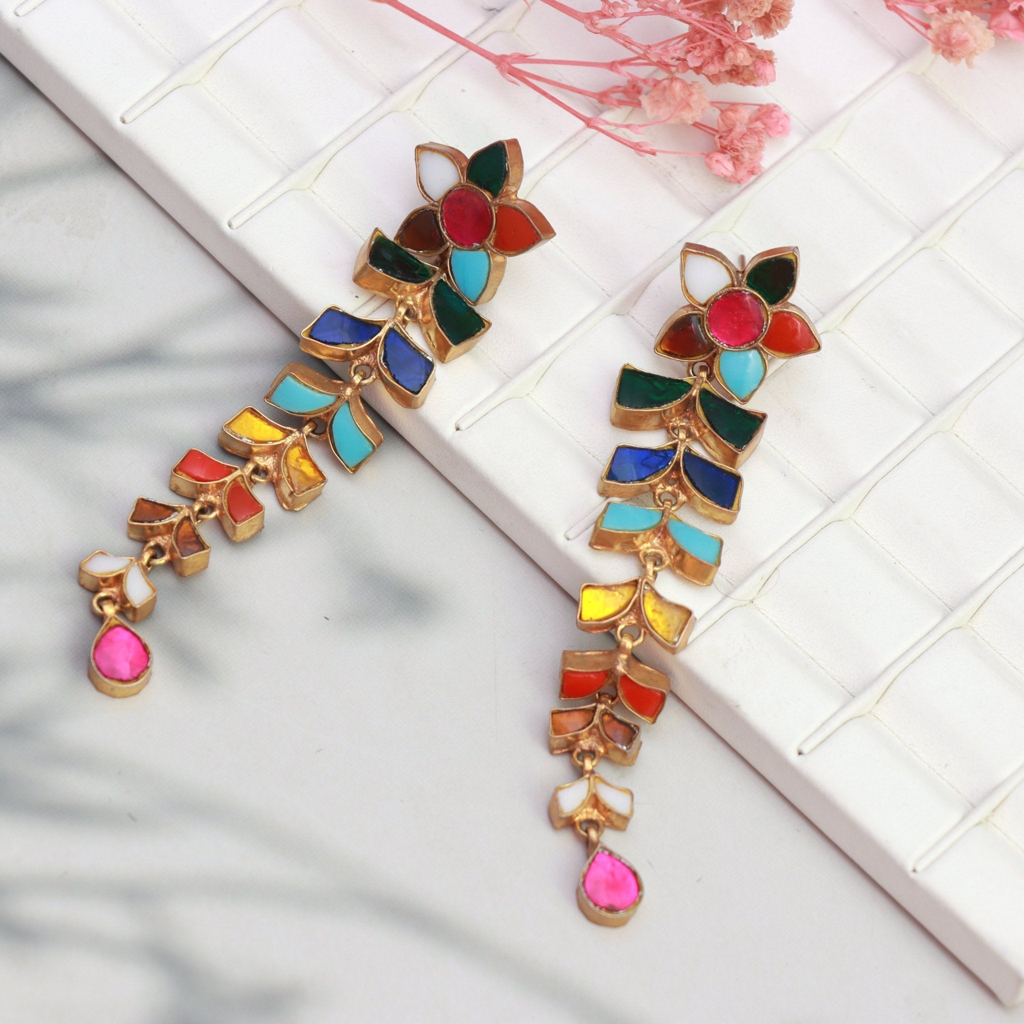 Rainbow Bloom Meenakari Earrings - Dropdeadgorgeous