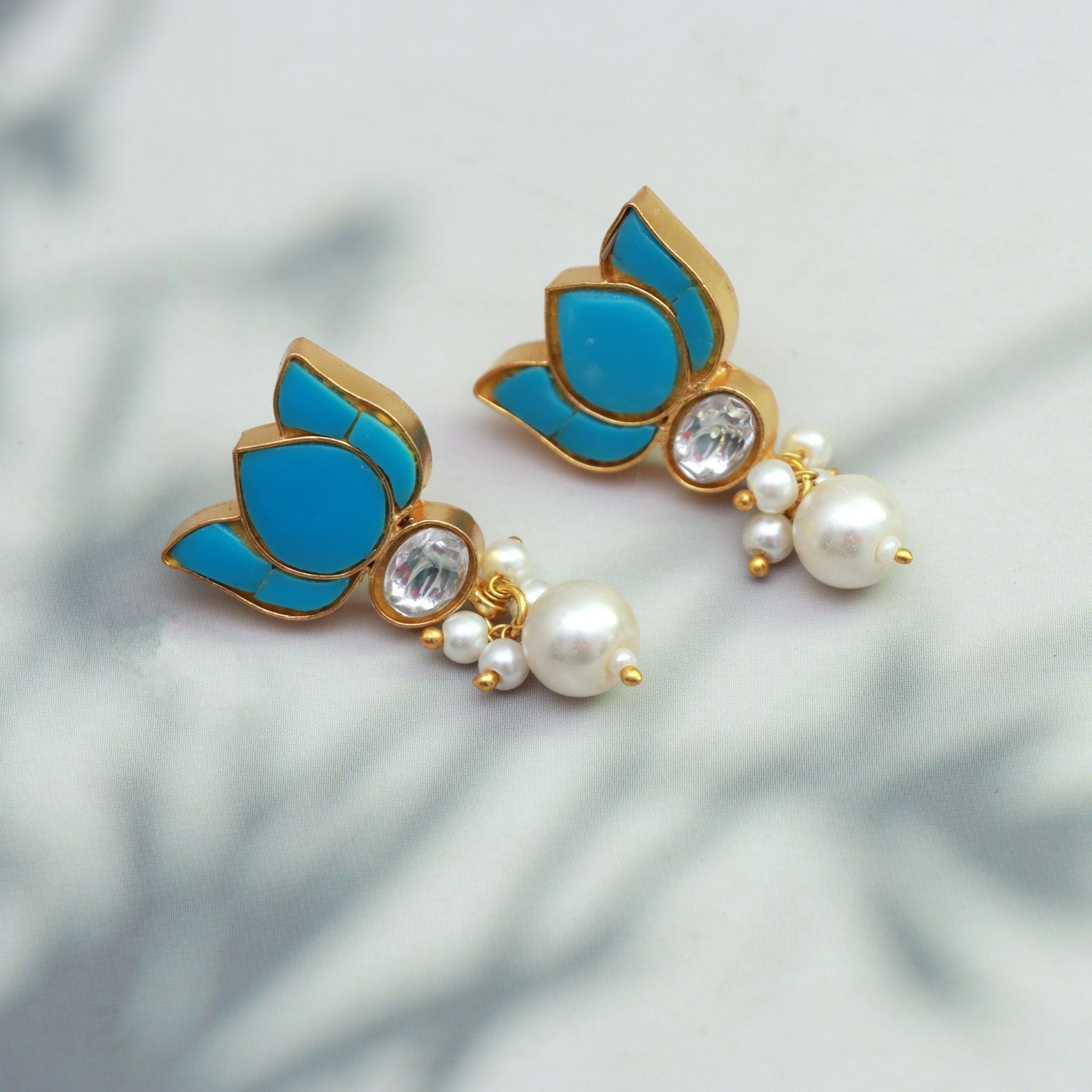 Aqua Lotus Pearl Studs - Dropdeadgorgeous