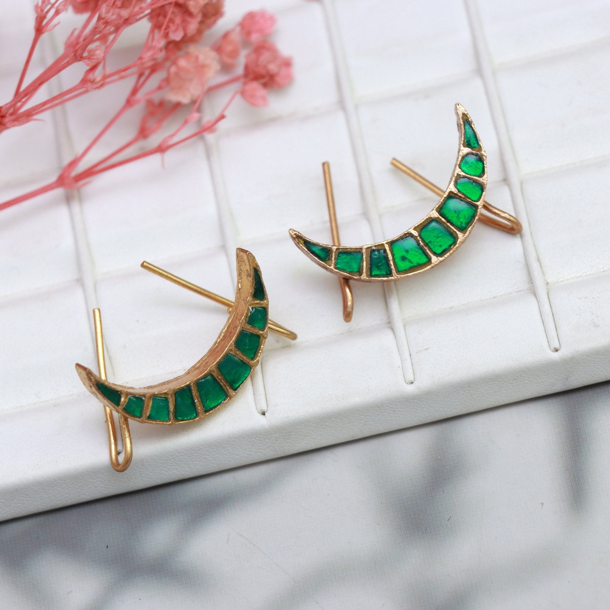 Emerald Crescent Minimalist Earrings - Dropdeadgorgeous