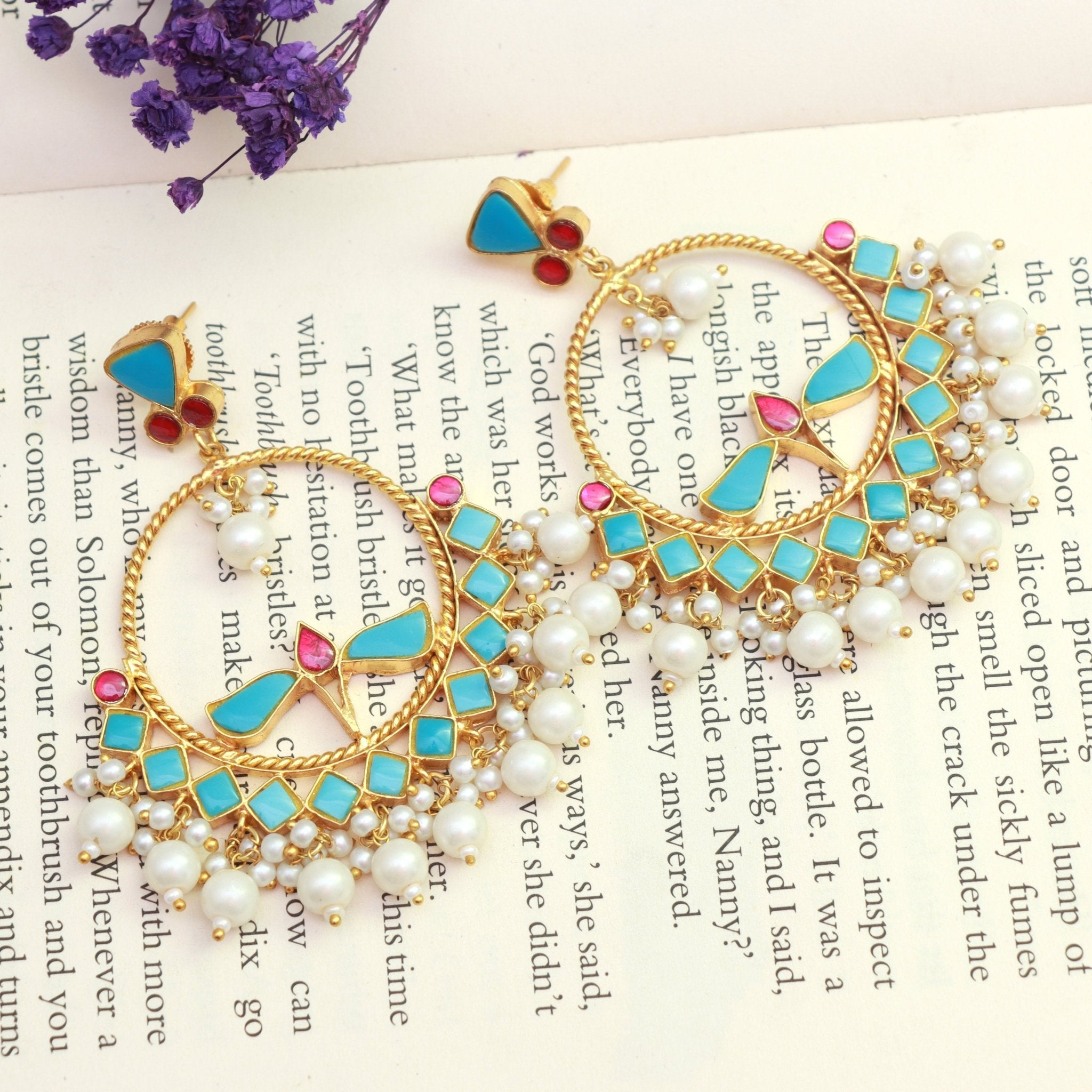 Azure Elegance Kundan Chandbalis - Dropdeadgorgeous