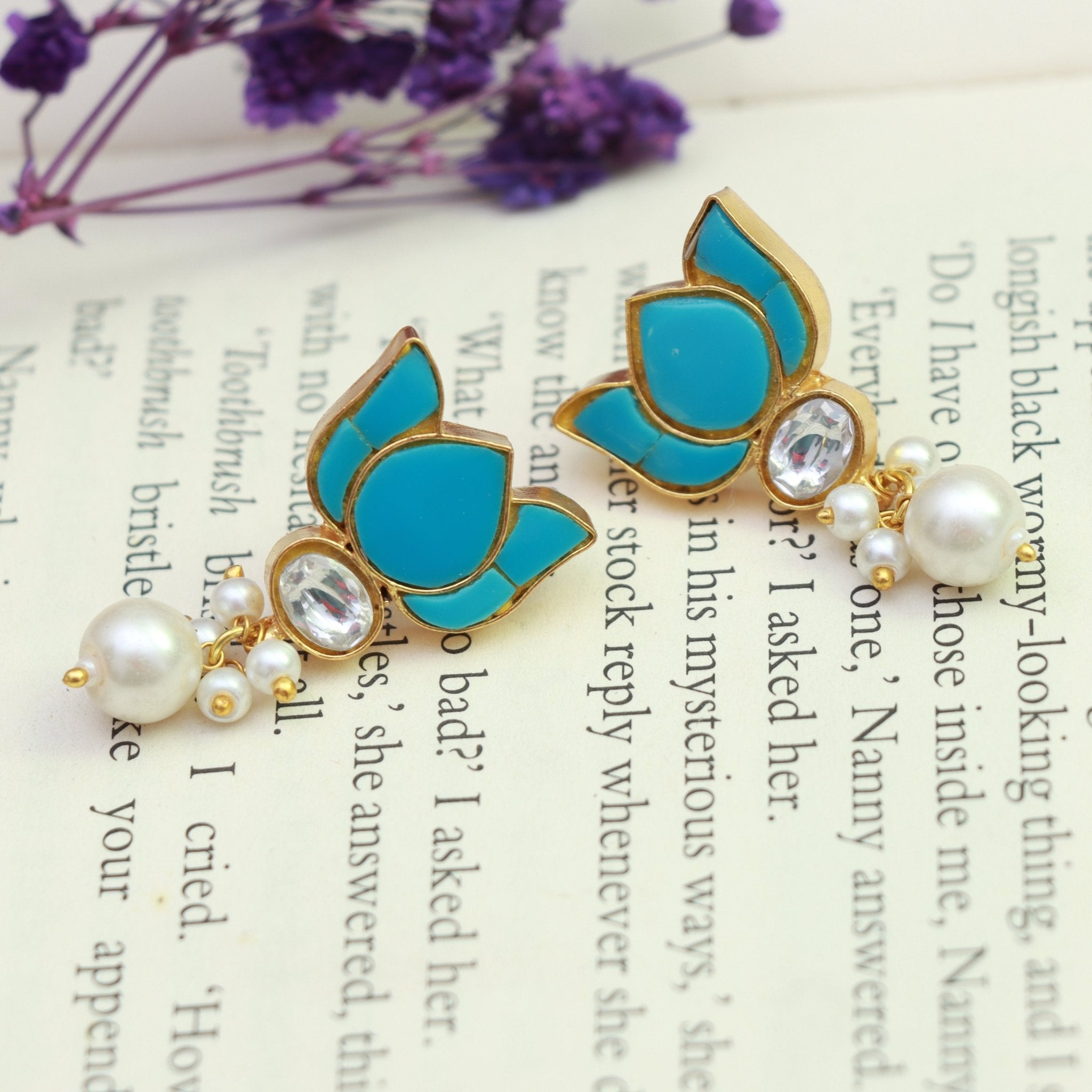 Aqua Lotus Pearl Studs - Dropdeadgorgeous