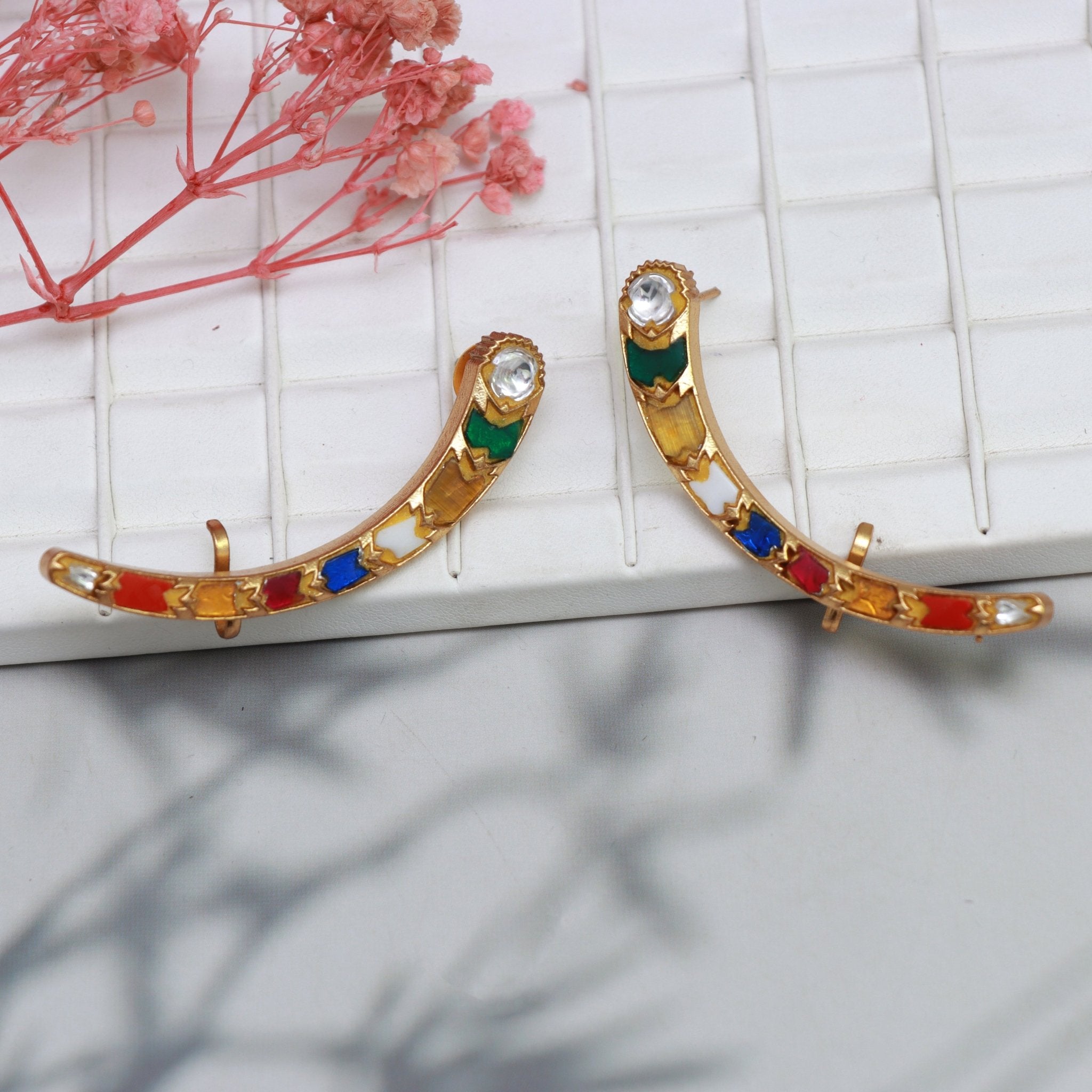 Enchanted Meenakari Crescent Earrings - Dropdeadgorgeous
