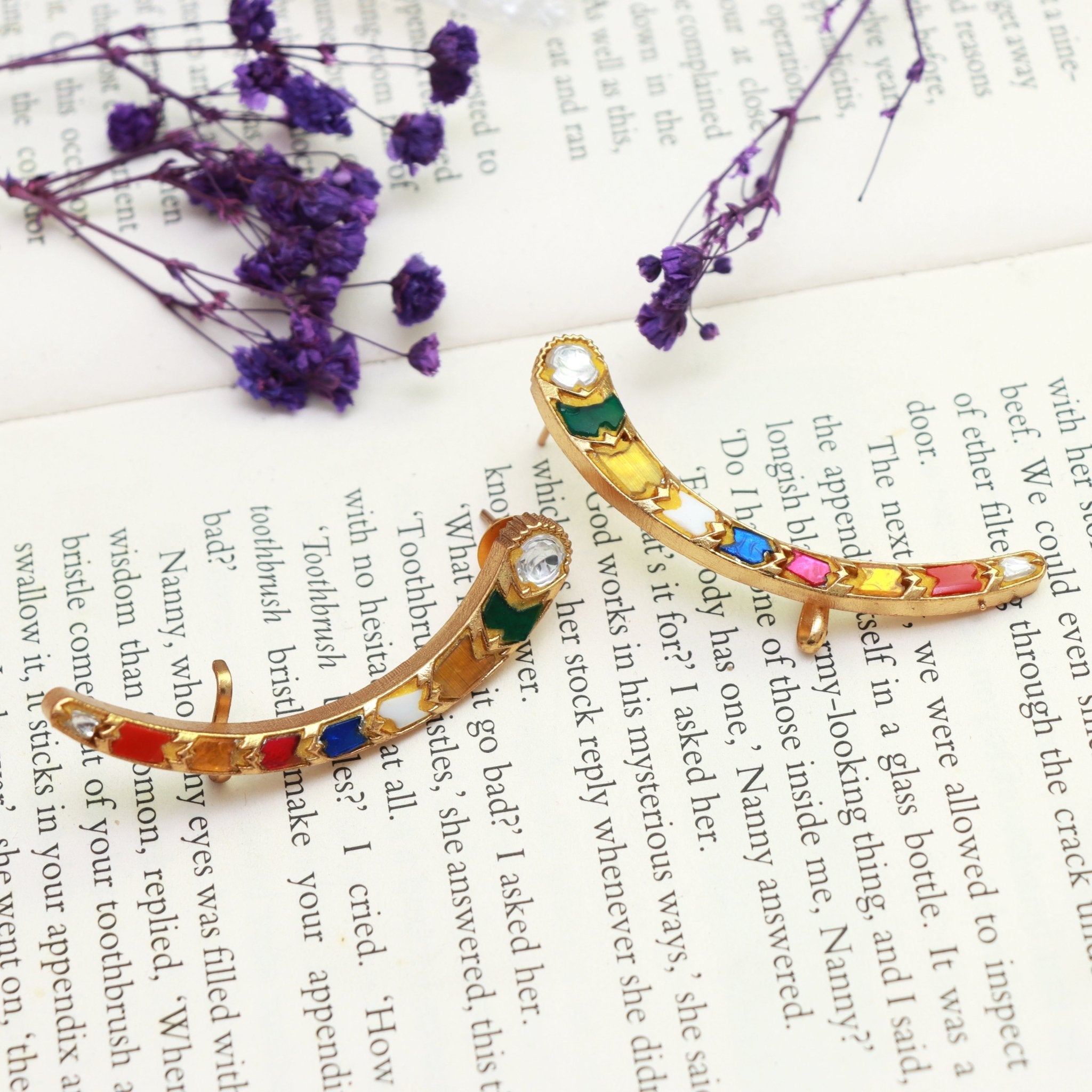 Enchanted Meenakari Crescent Earrings - Dropdeadgorgeous
