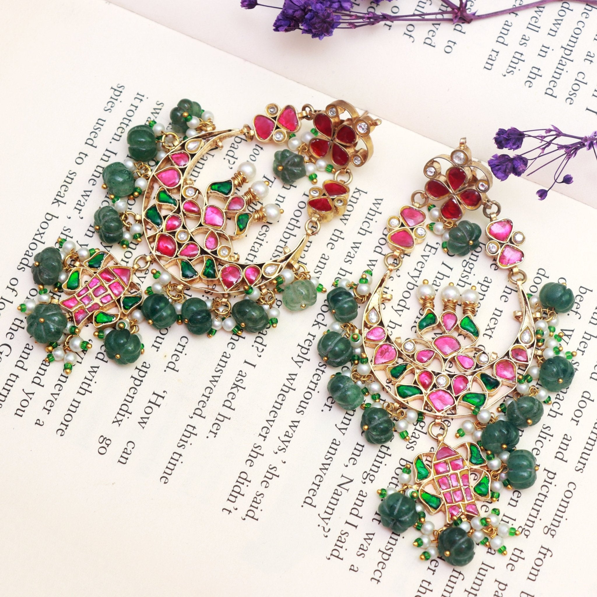 Meenakari Crescent Royale Chandbalis - Dropdeadgorgeous