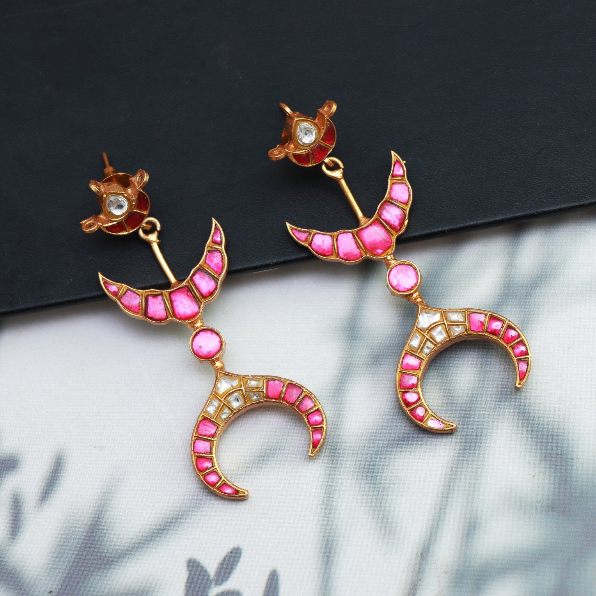 Crescent Moon Meenakari Earrings - Dropdeadgorgeous