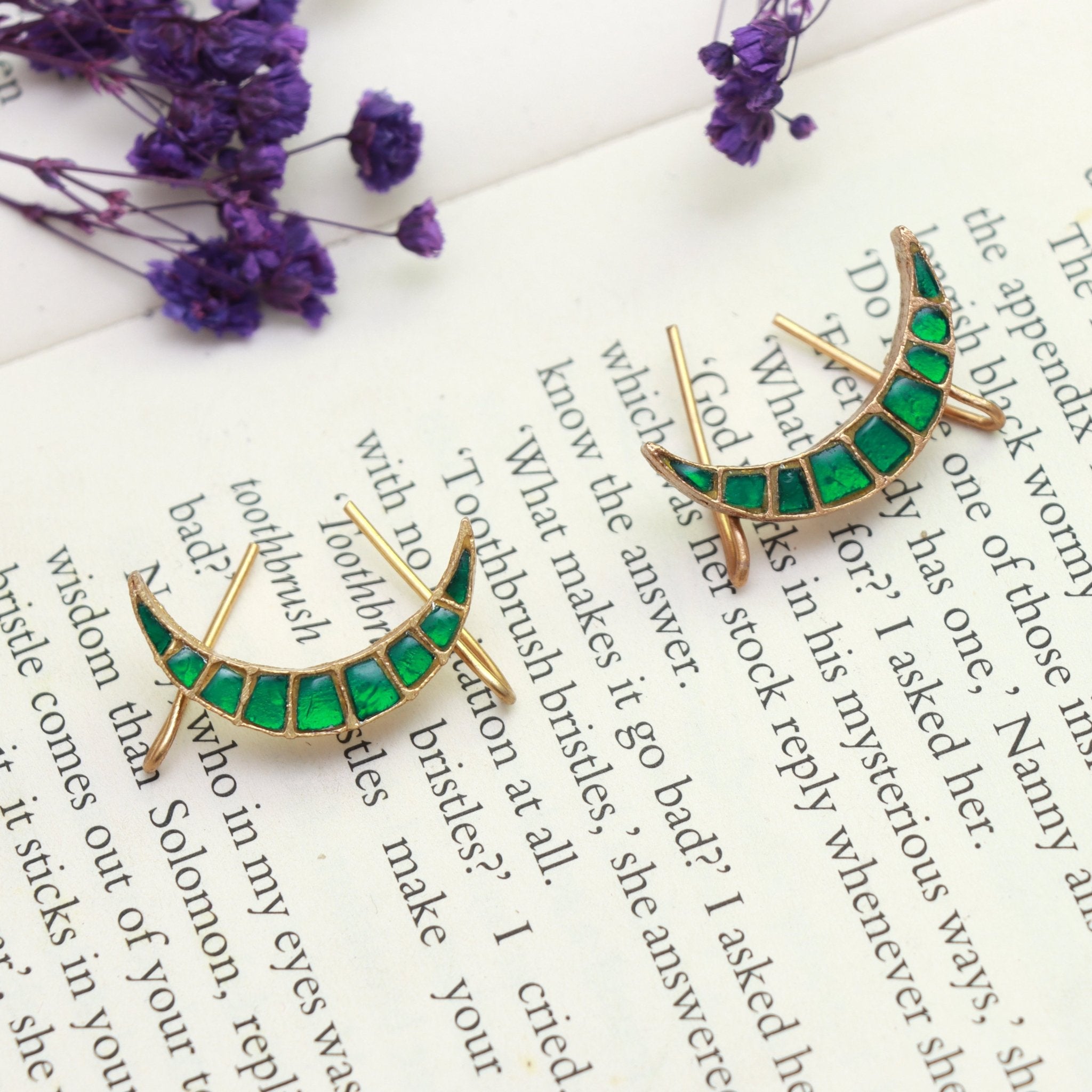 Emerald Crescent Minimalist Earrings - Dropdeadgorgeous