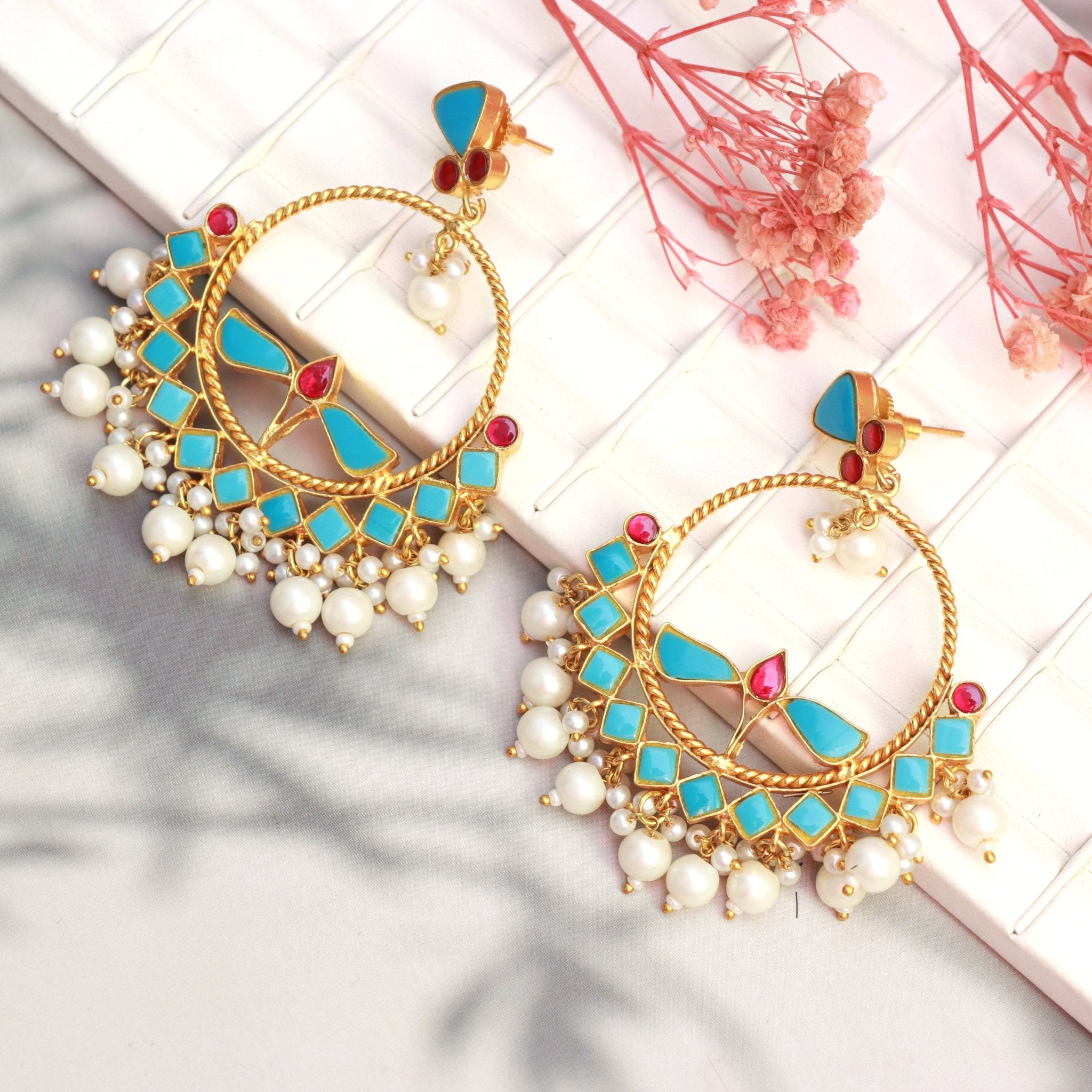 Azure Elegance Kundan Chandbalis - Dropdeadgorgeous