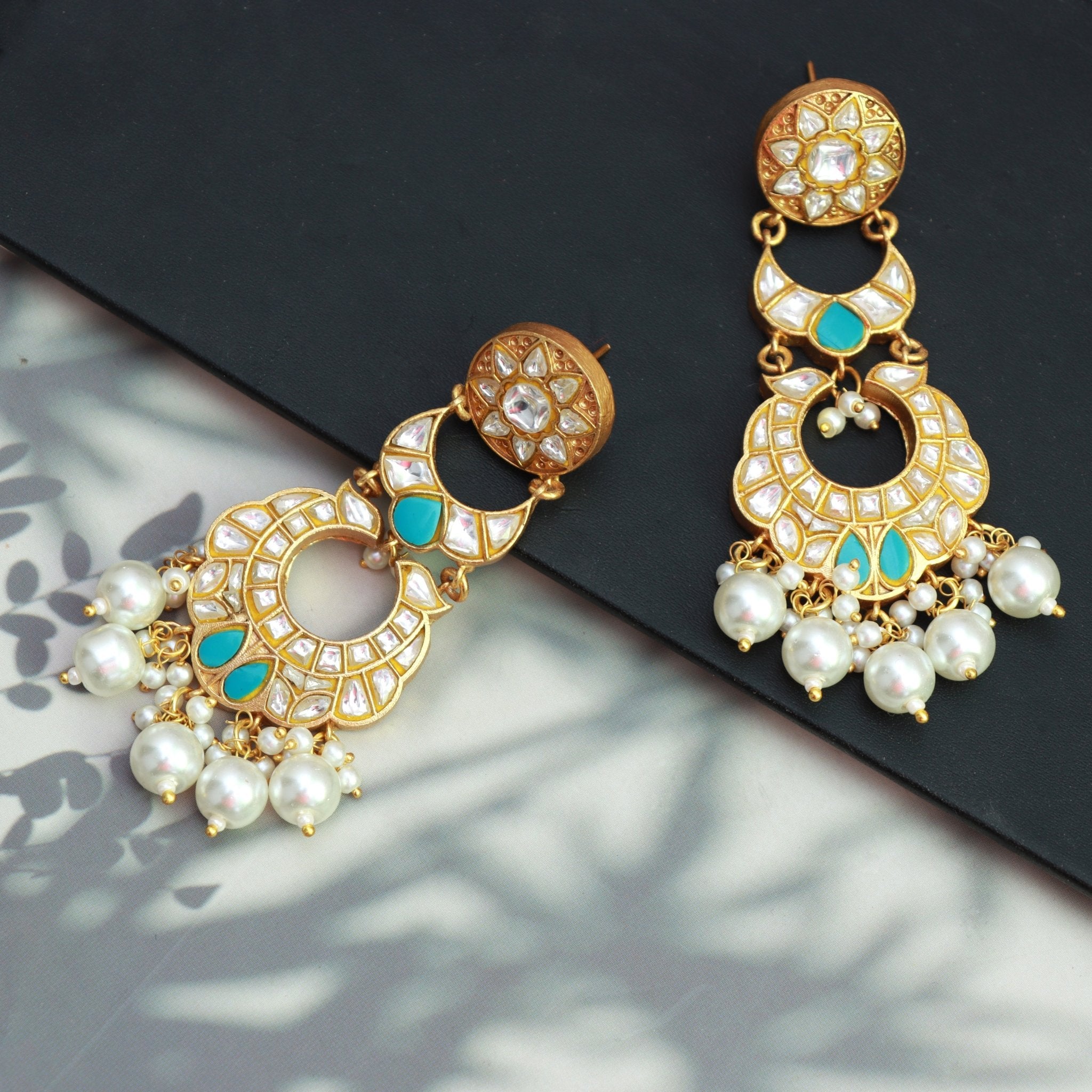 Opulent Kundan Pearl Chandbalis - Dropdeadgorgeous