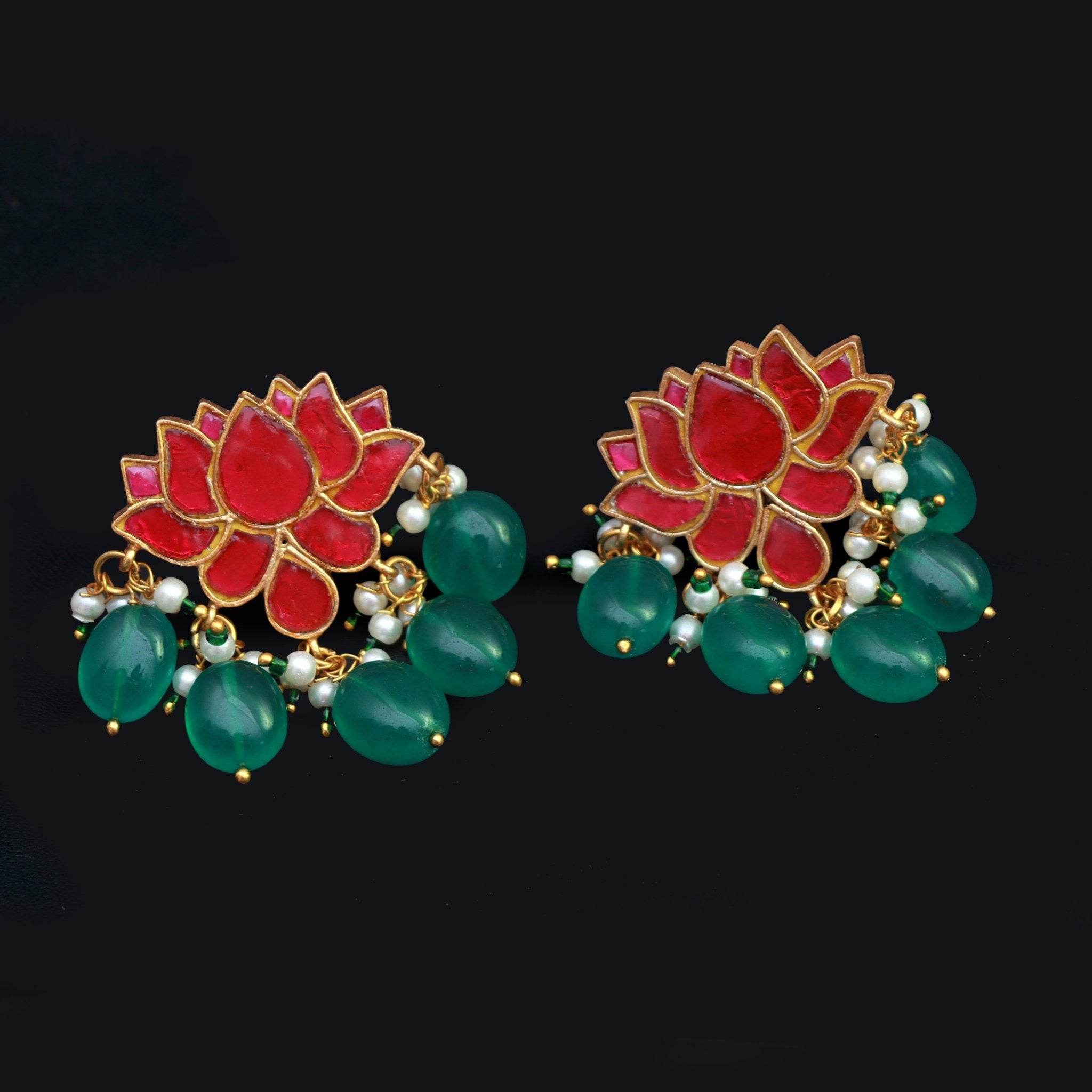 Lotus Bloom Kundan Earrings - Dropdeadgorgeous