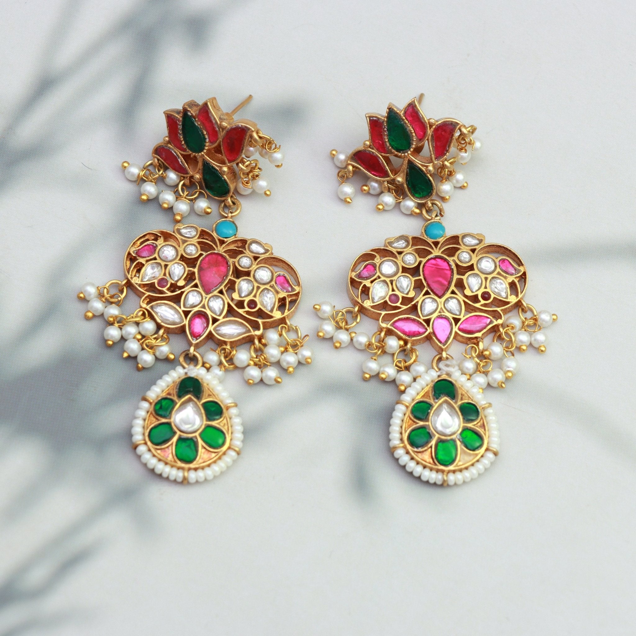 Lotus Blossom Kundan Chandbali Earrings - Dropdeadgorgeous