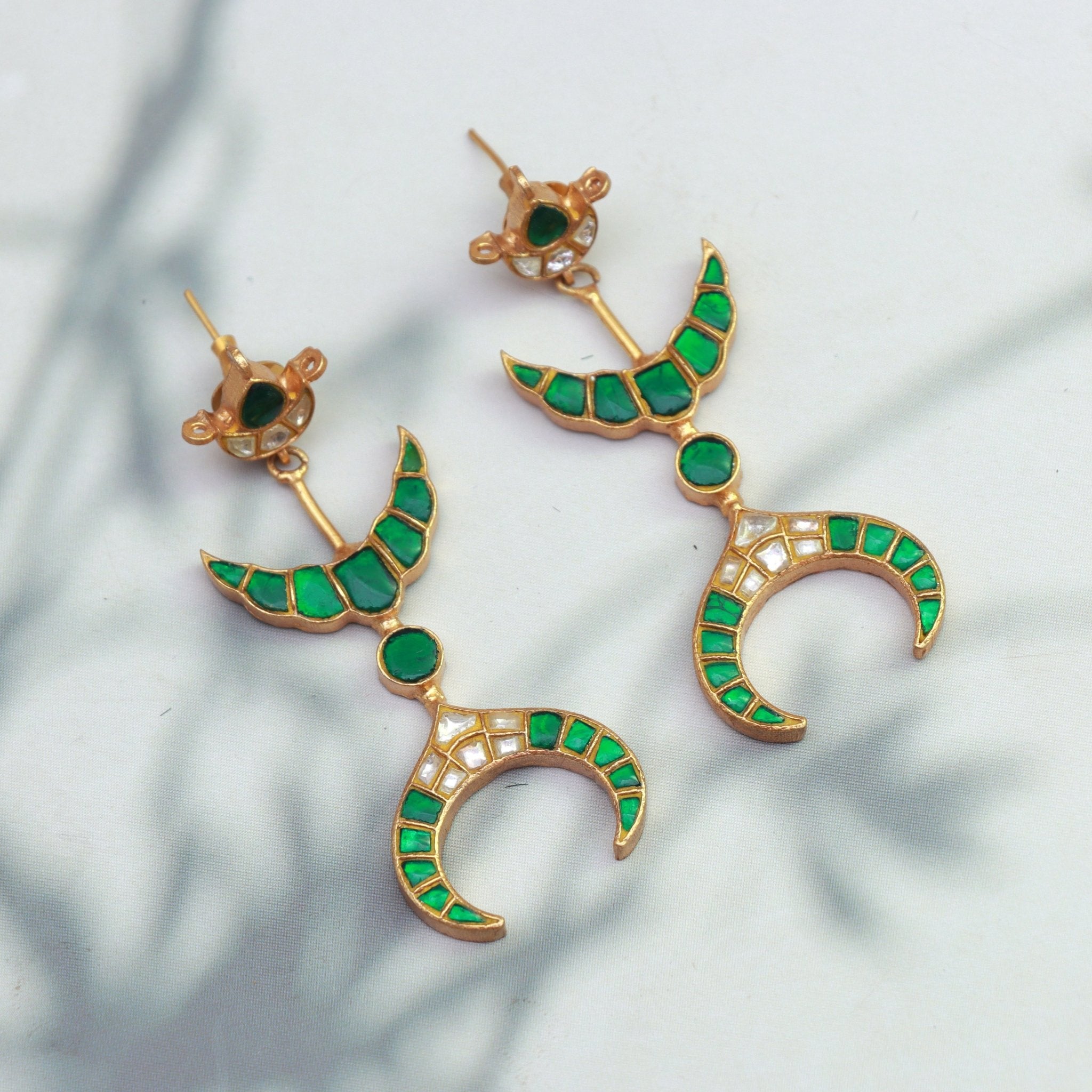 Emerald Crescent Meenakari Earrings - Dropdeadgorgeous