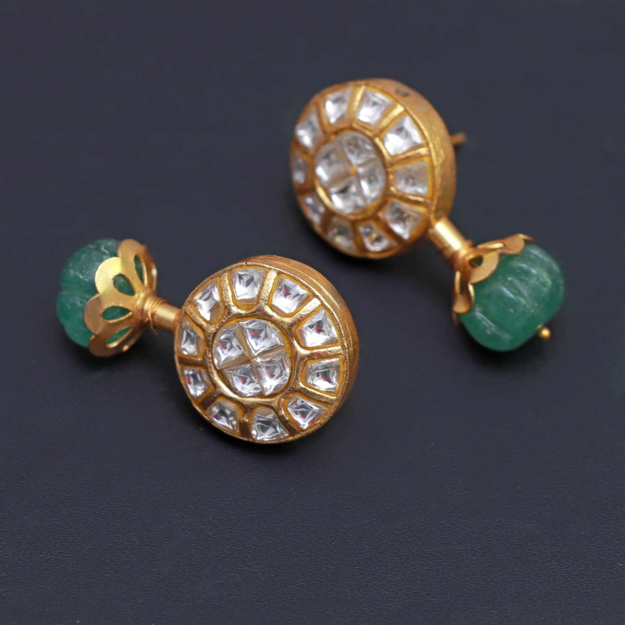Royal Kundan Emerald Studs - Dropdeadgorgeous