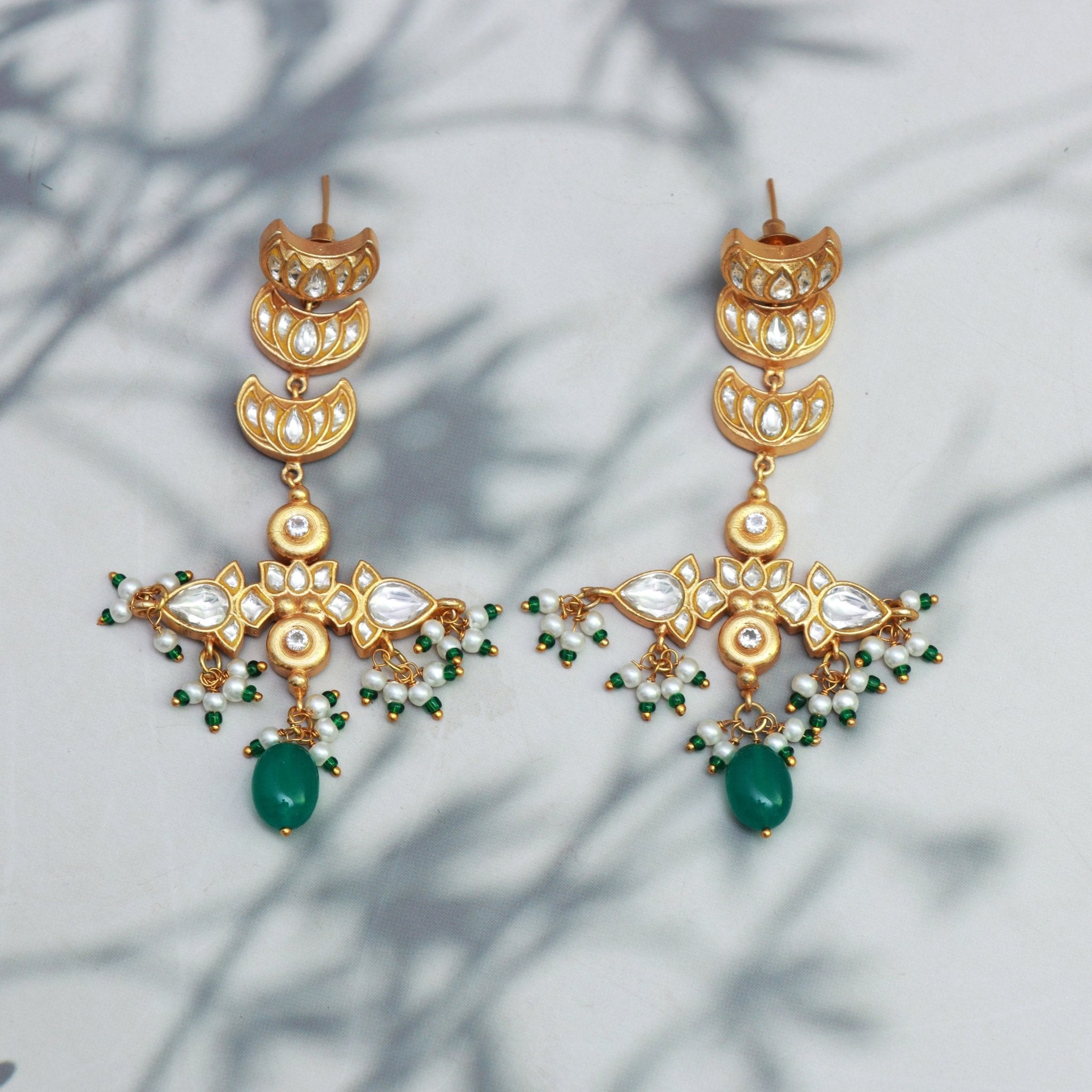 Crescent Bloom Kundan Chandbali Earrings - Dropdeadgorgeous