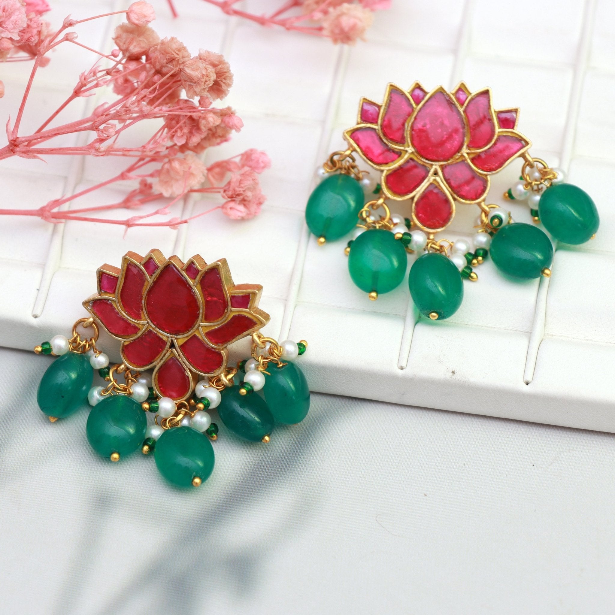 Lotus Bloom Kundan Earrings - Dropdeadgorgeous