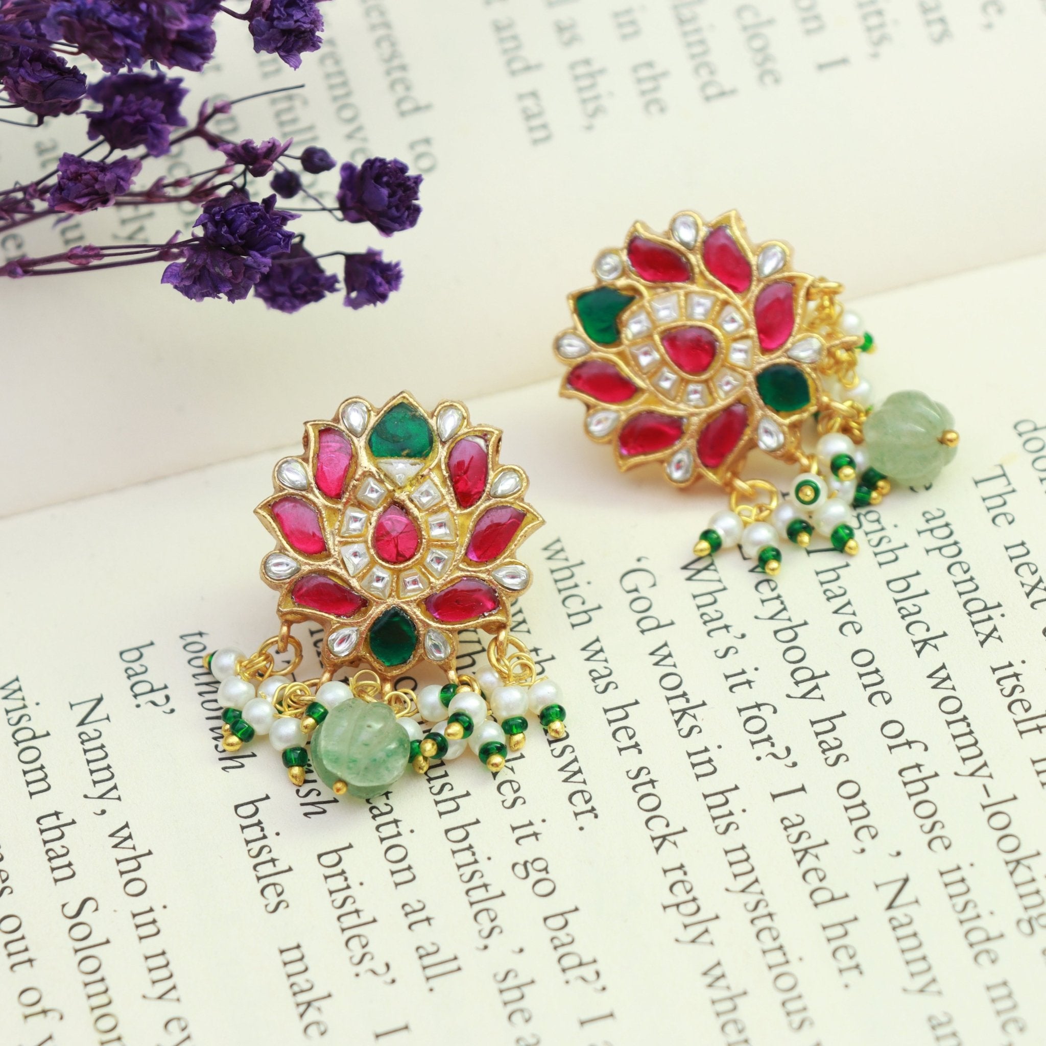 Lotus Bloom Kundan Studs - Dropdeadgorgeous