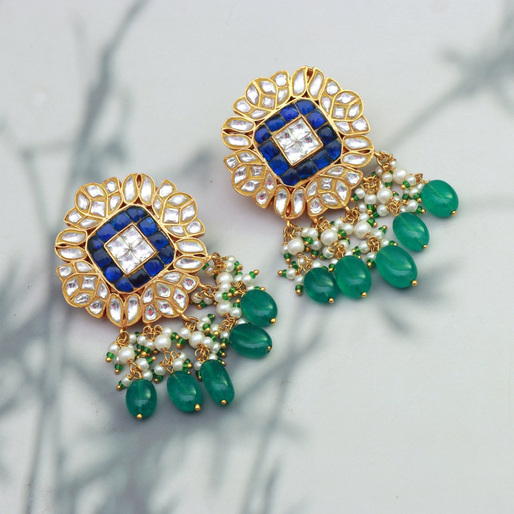 Royal Sapphire Kundan Chandbali Earrings - Dropdeadgorgeous