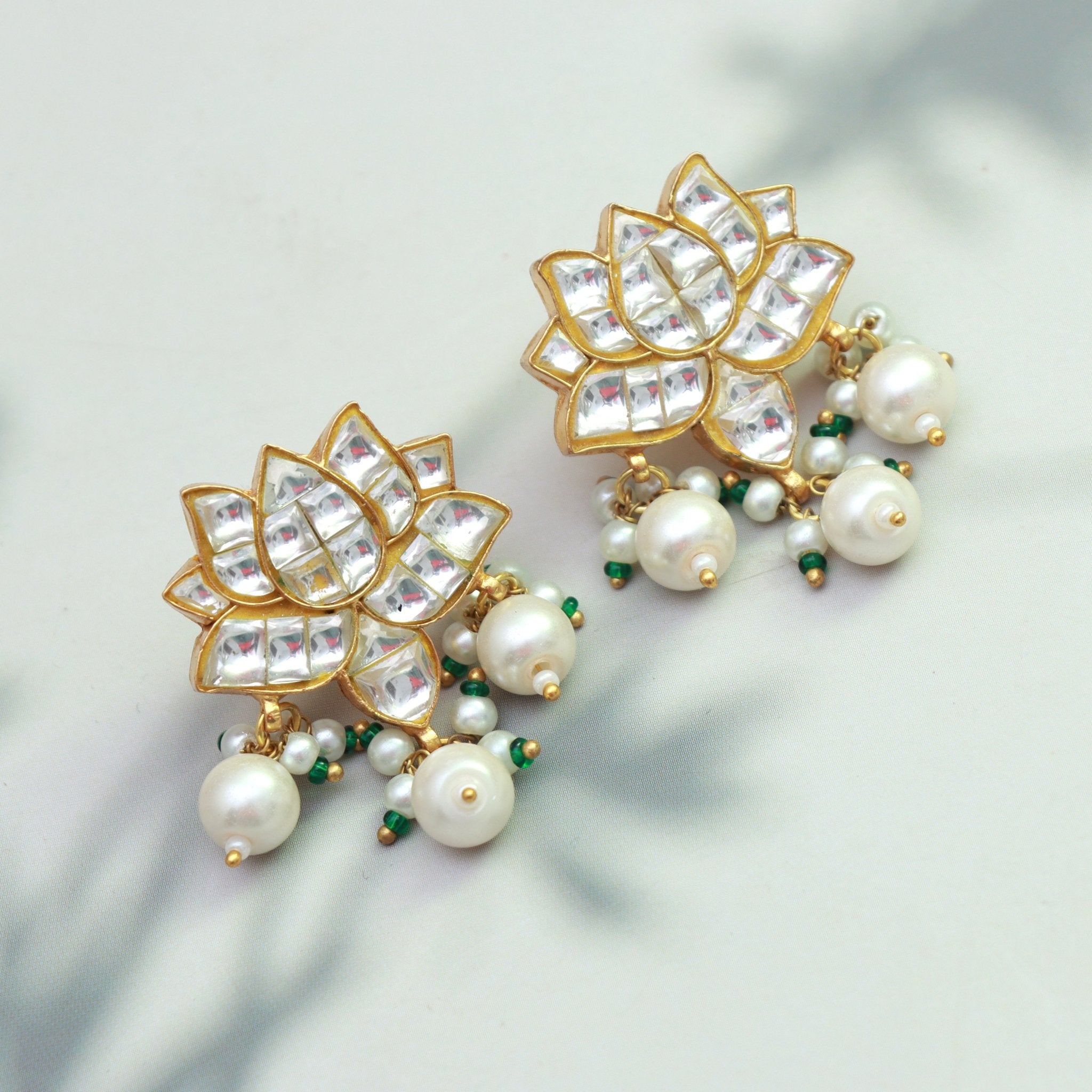 Divine Lotus Kundan Studs - Dropdeadgorgeous