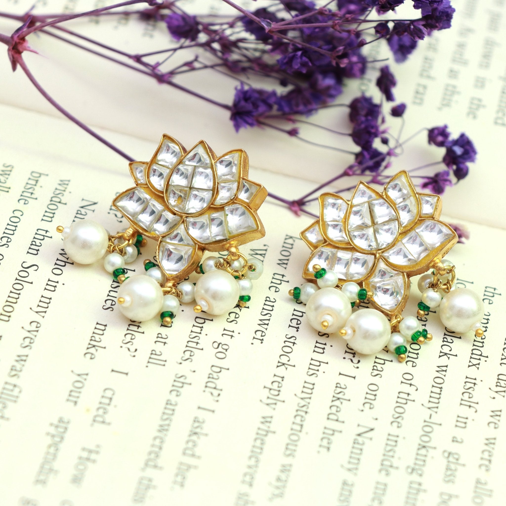 Divine Lotus Kundan Studs - Dropdeadgorgeous