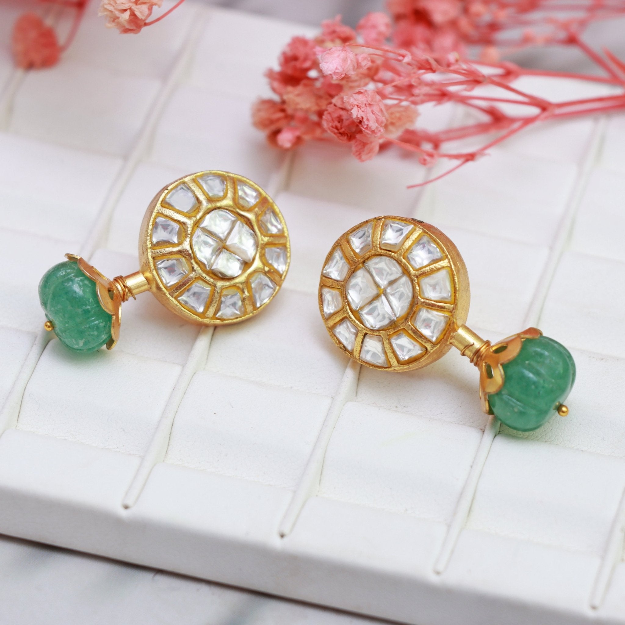 Royal Kundan Emerald Studs - Dropdeadgorgeous