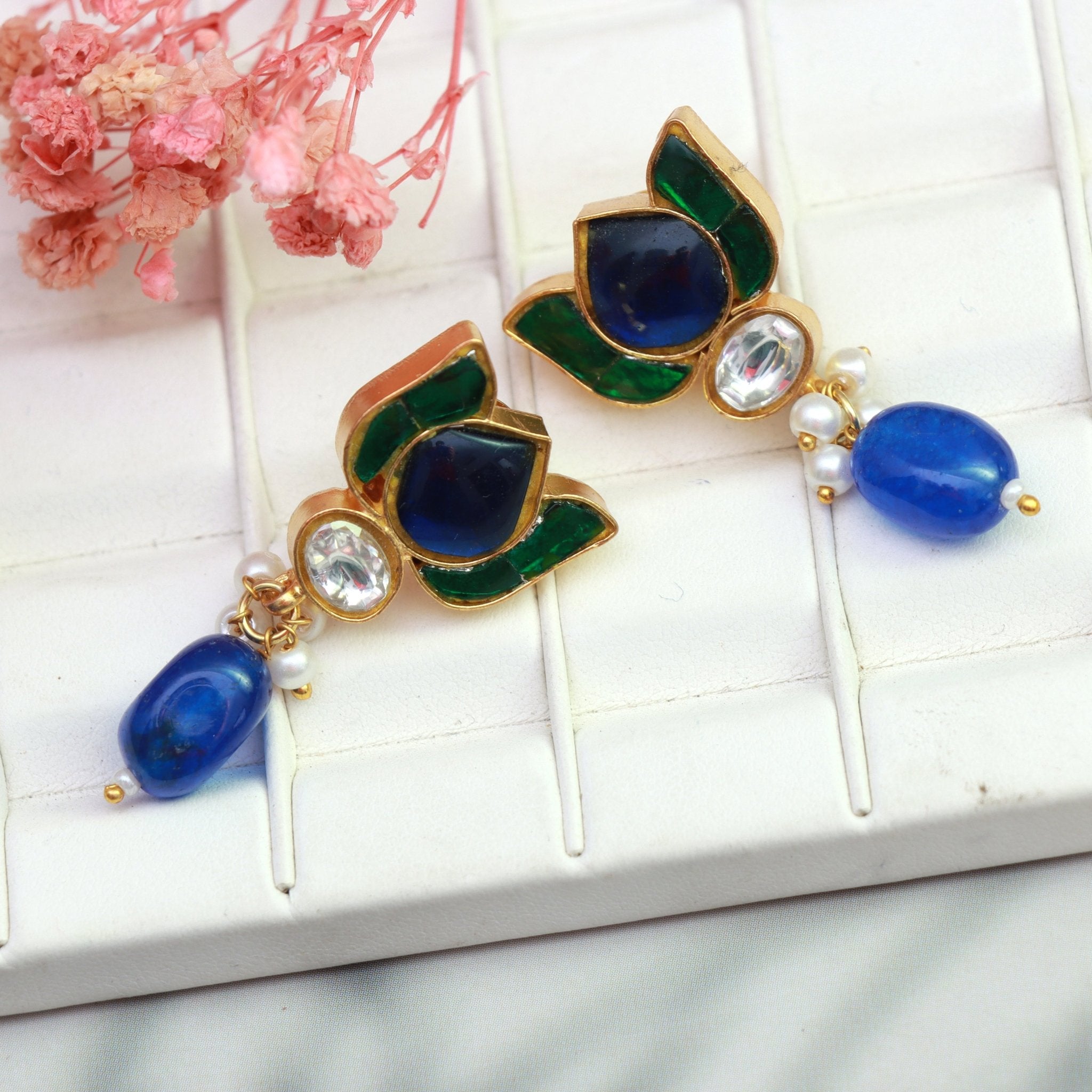 Sapphire Bloom Lotus Studs - Dropdeadgorgeous