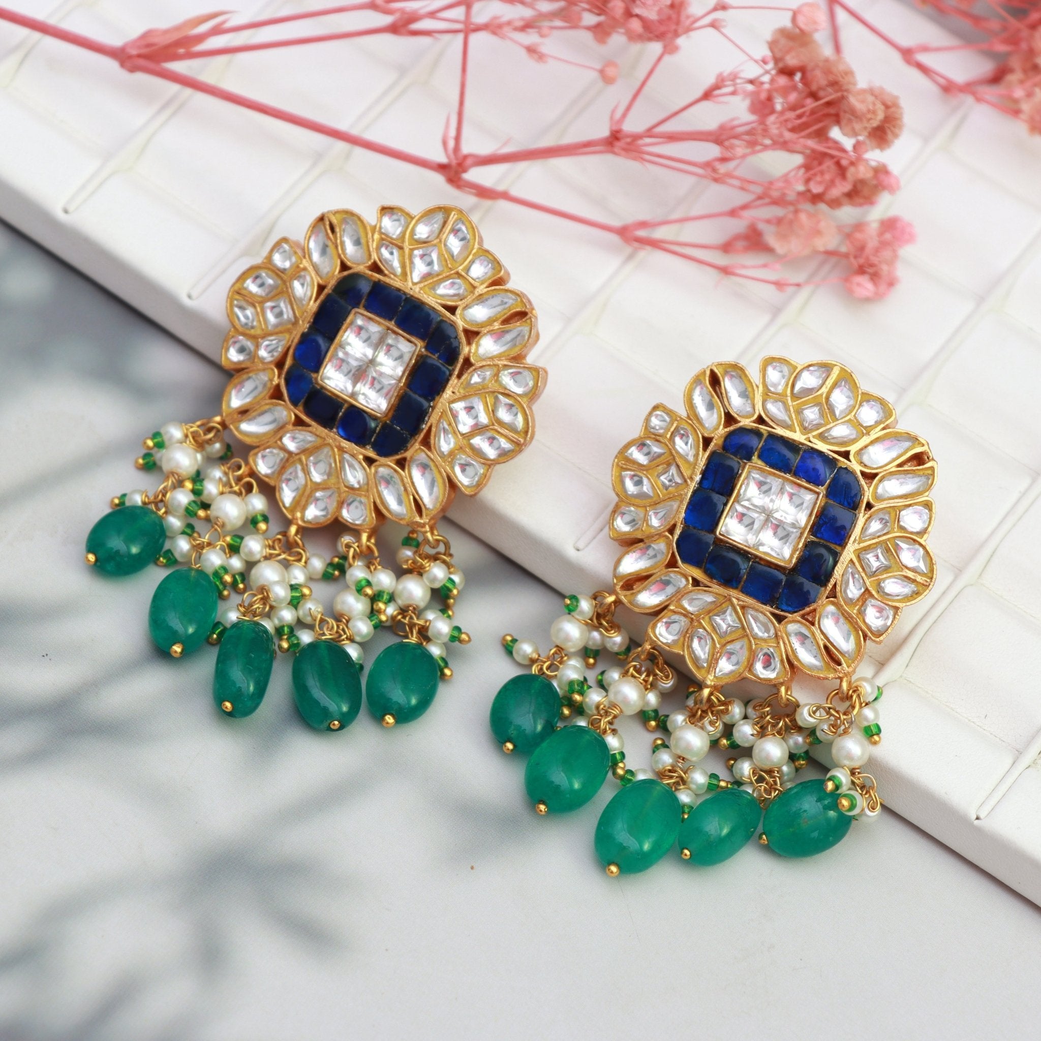 Royal Sapphire Kundan Chandbali Earrings - Dropdeadgorgeous
