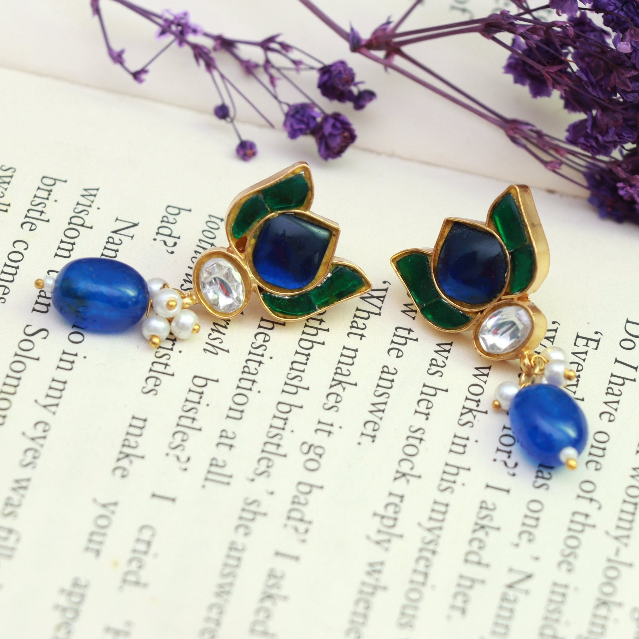 Sapphire Bloom Lotus Studs - Dropdeadgorgeous
