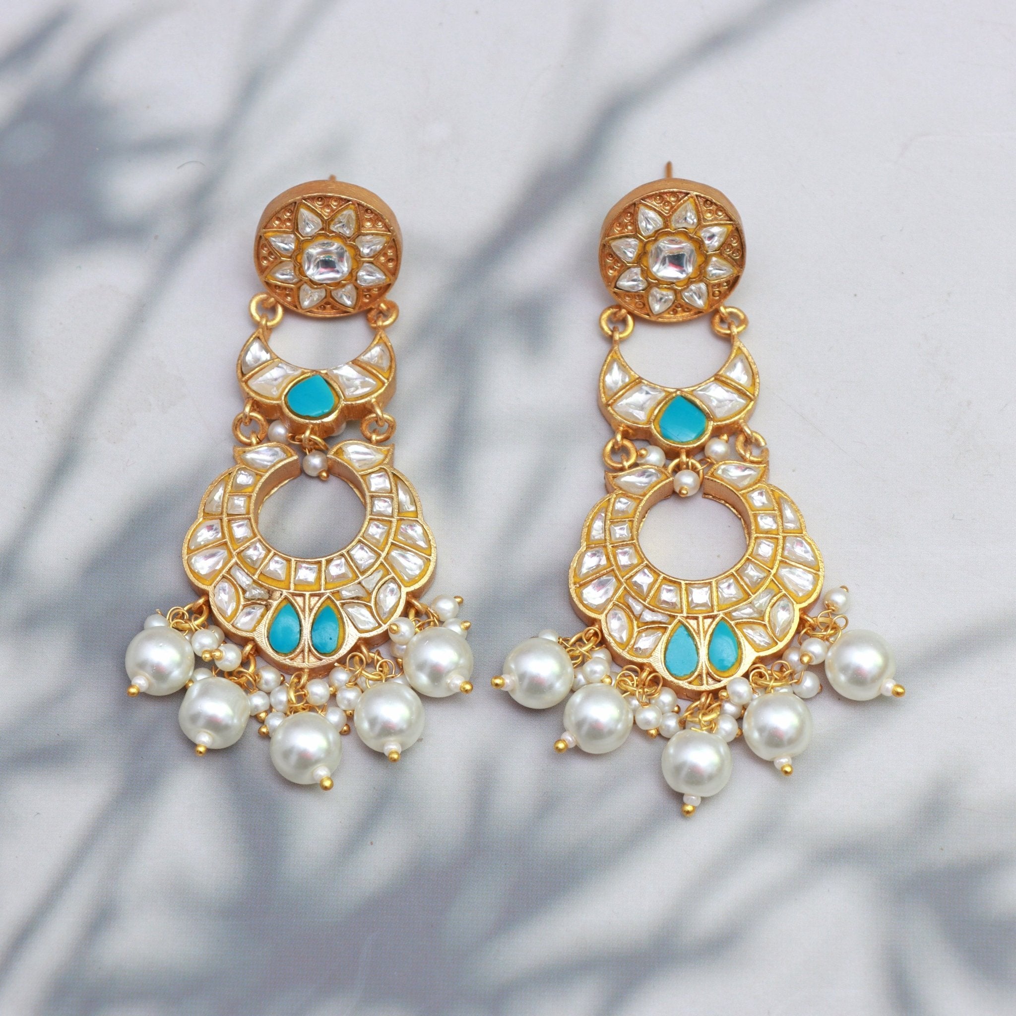 Opulent Kundan Pearl Chandbalis - Dropdeadgorgeous