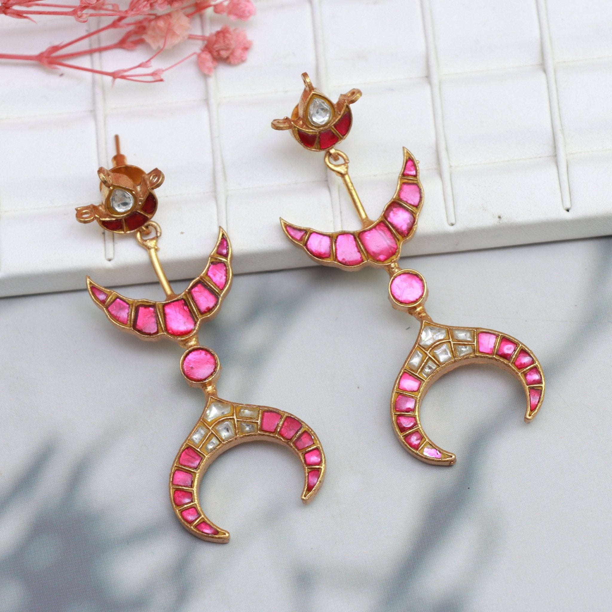 Crescent Moon Meenakari Earrings - Dropdeadgorgeous