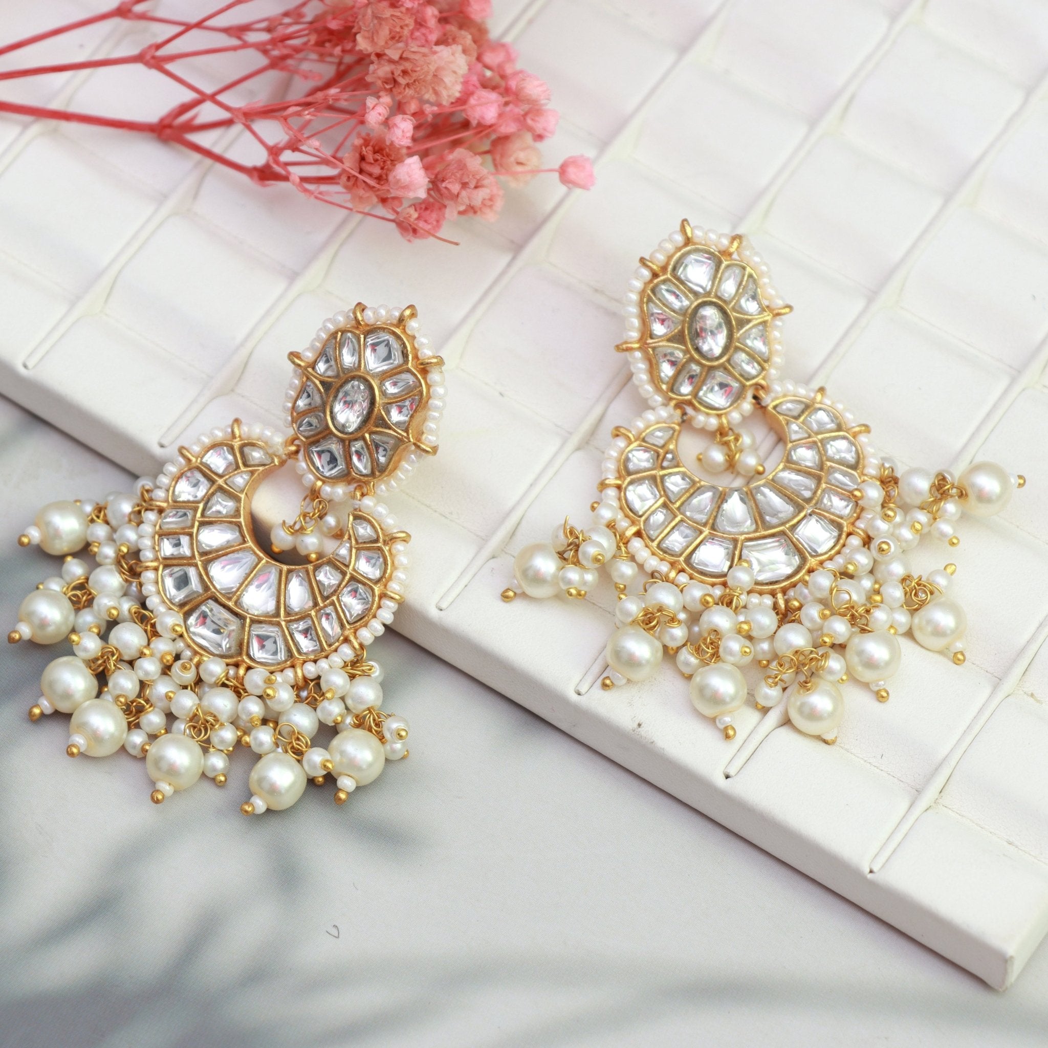 Pearl Majesty Kundan Chandbalis - Dropdeadgorgeous