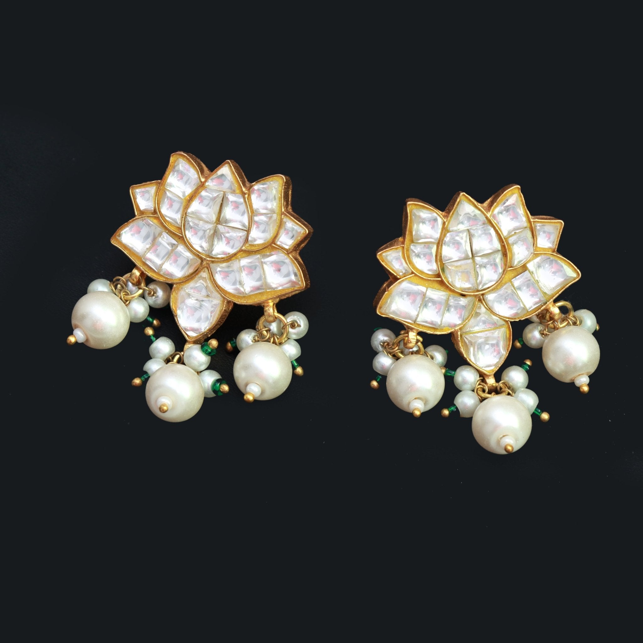 Divine Lotus Kundan Studs - Dropdeadgorgeous