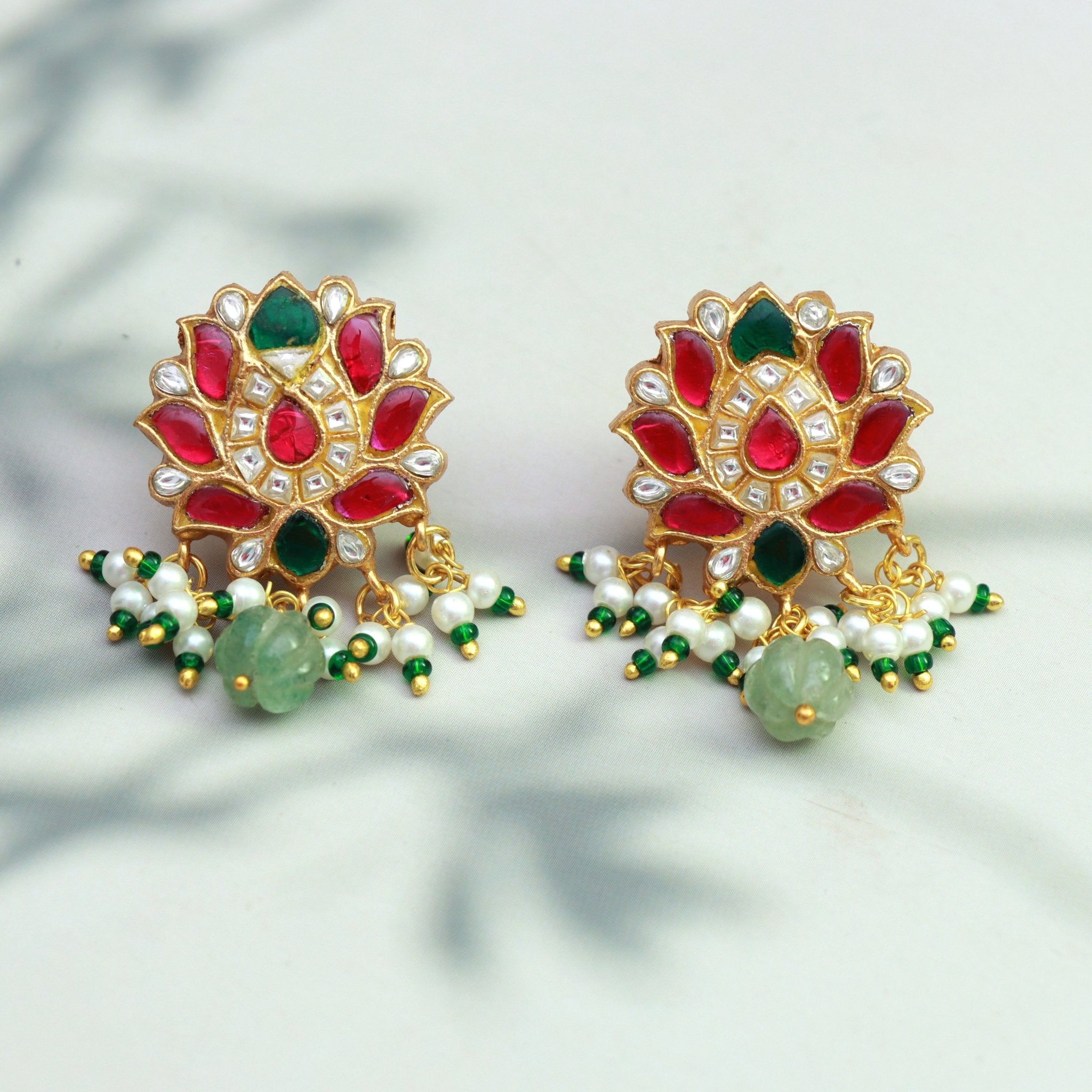 Lotus Bloom Kundan Studs - Dropdeadgorgeous